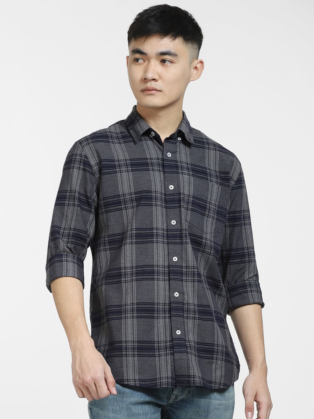 Blue & Grey Check Full Sleeves Shirt