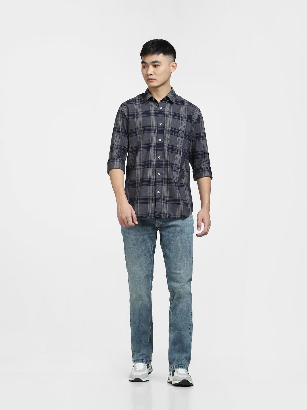 Blue & Grey Check Full Sleeves Shirt