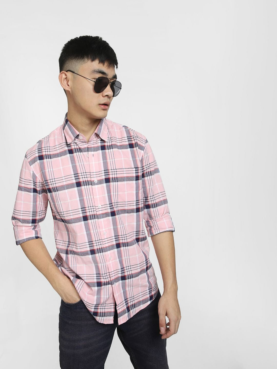 Light Pink Check Full Sleeves Shirt - XXL