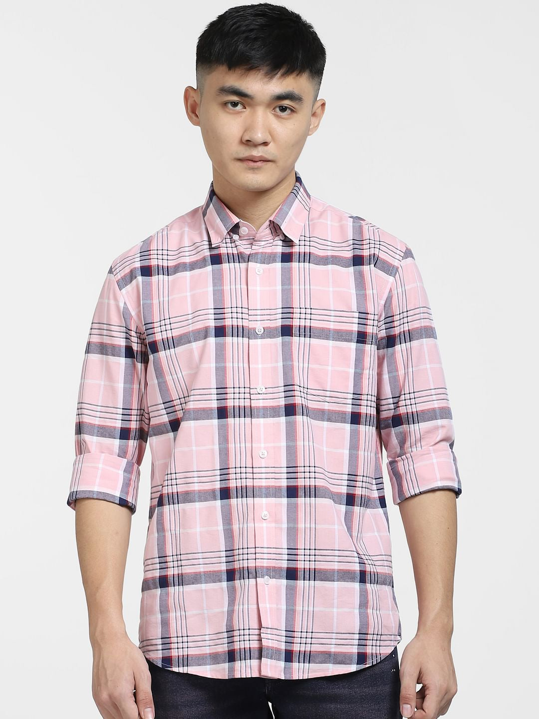 Light Pink Check Full Sleeves Shirt