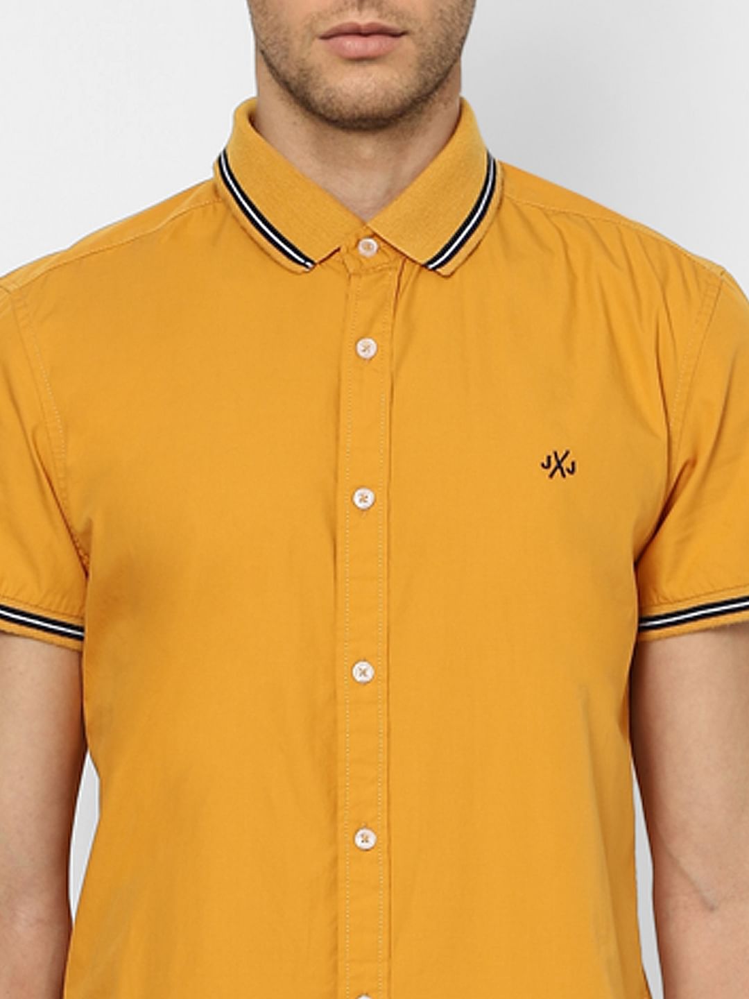 Orange Contrast Tipping Half Sleeves Shirt