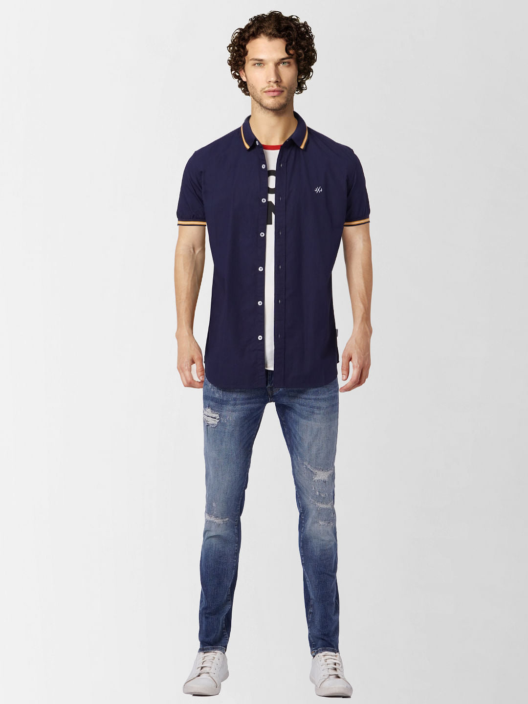 Dark Blue Half Sleeves Shirt - S