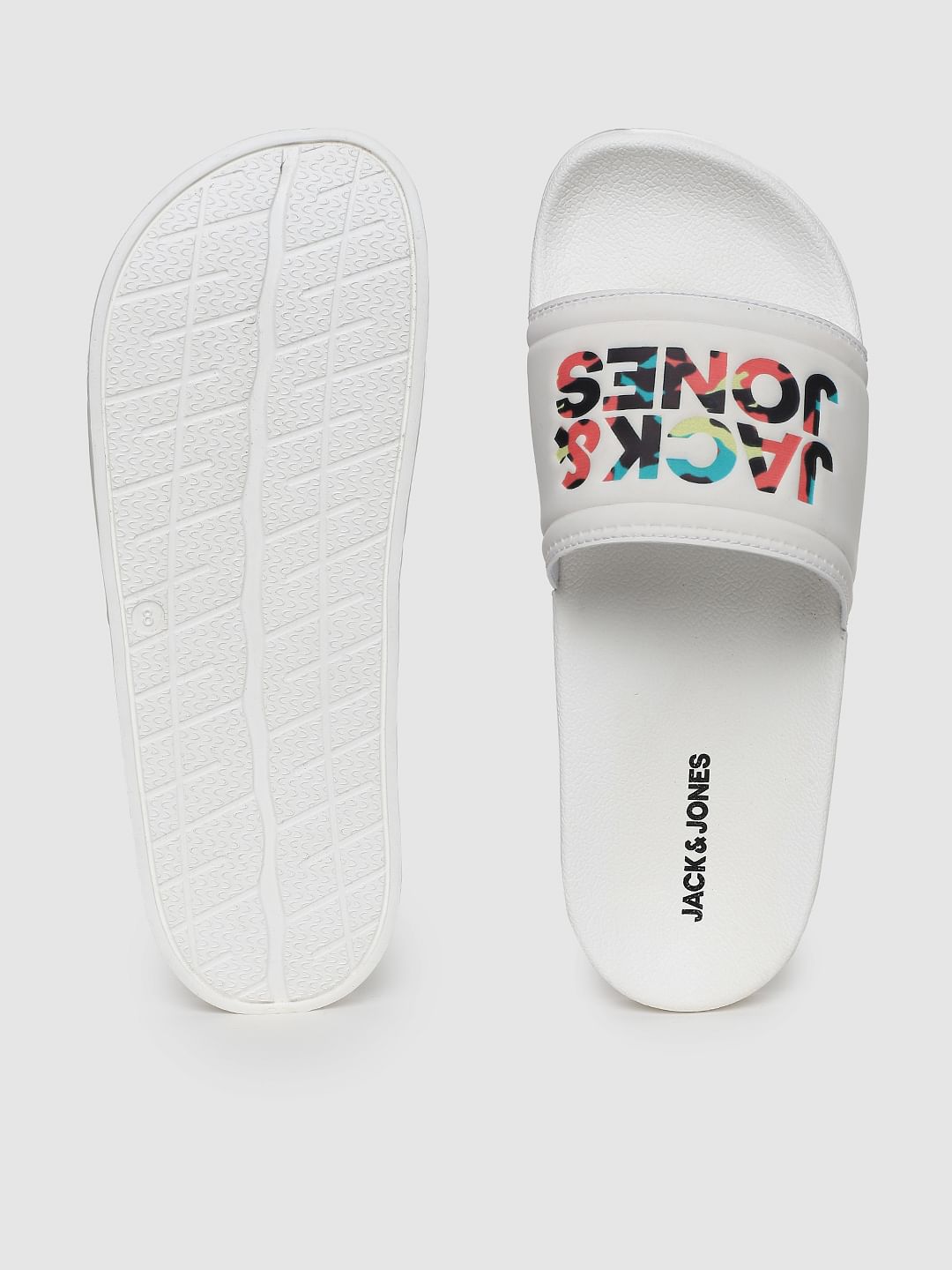 White Logo Print Sliders