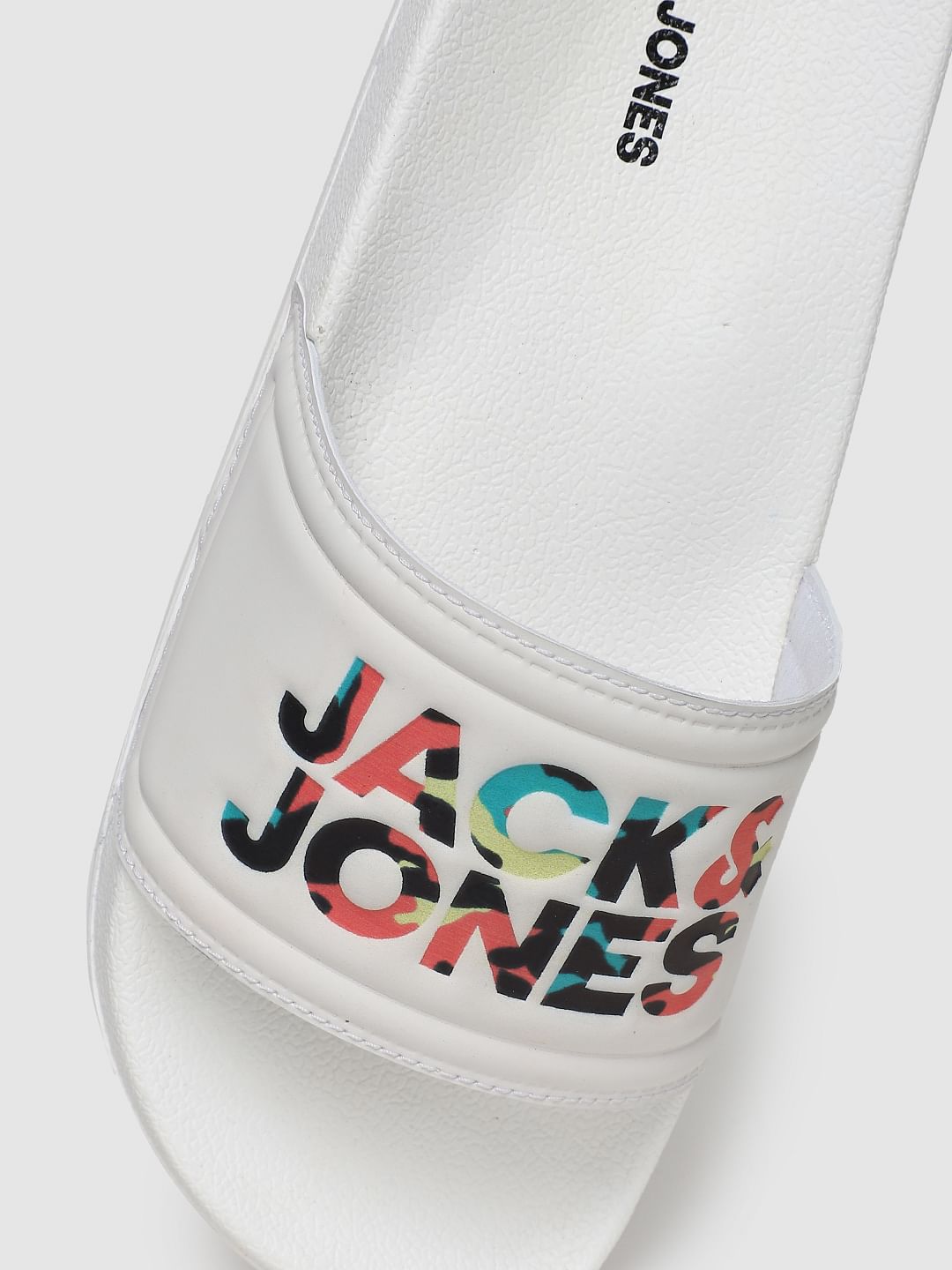 White Logo Print Sliders