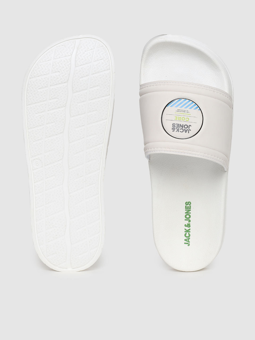 White Logo Print Sliders