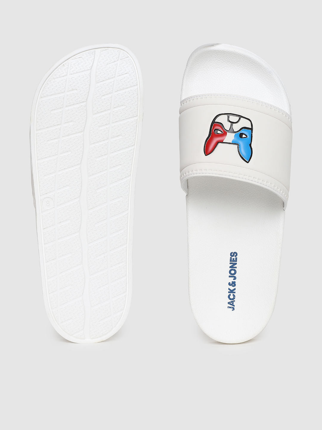 White Graphic Print Sliders