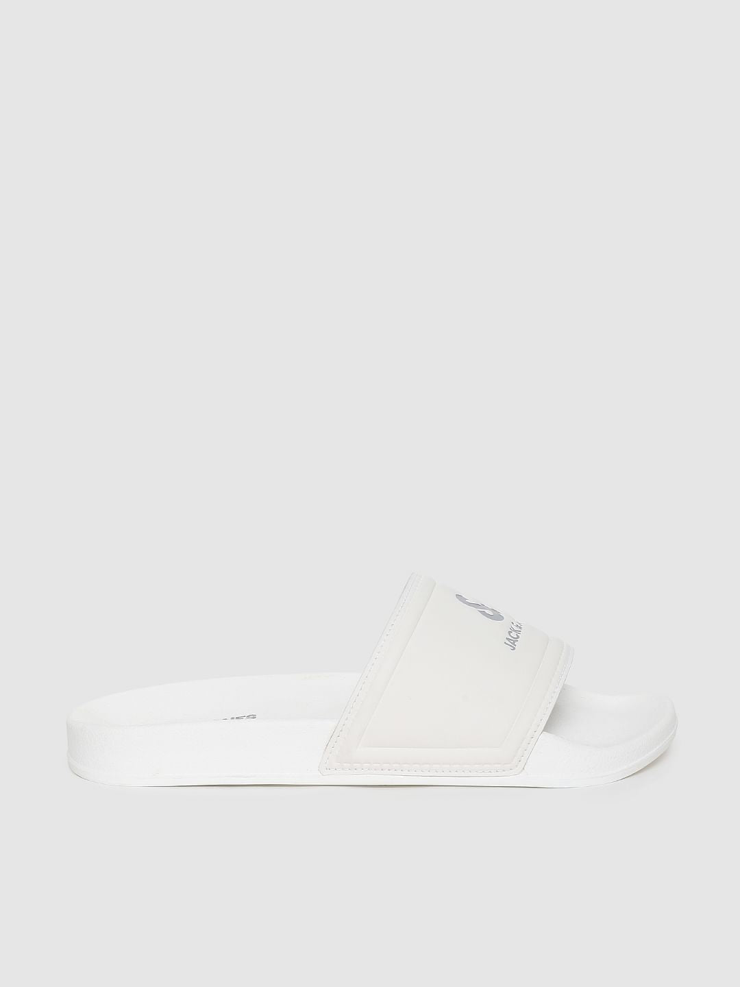 White Logo Print Sliders