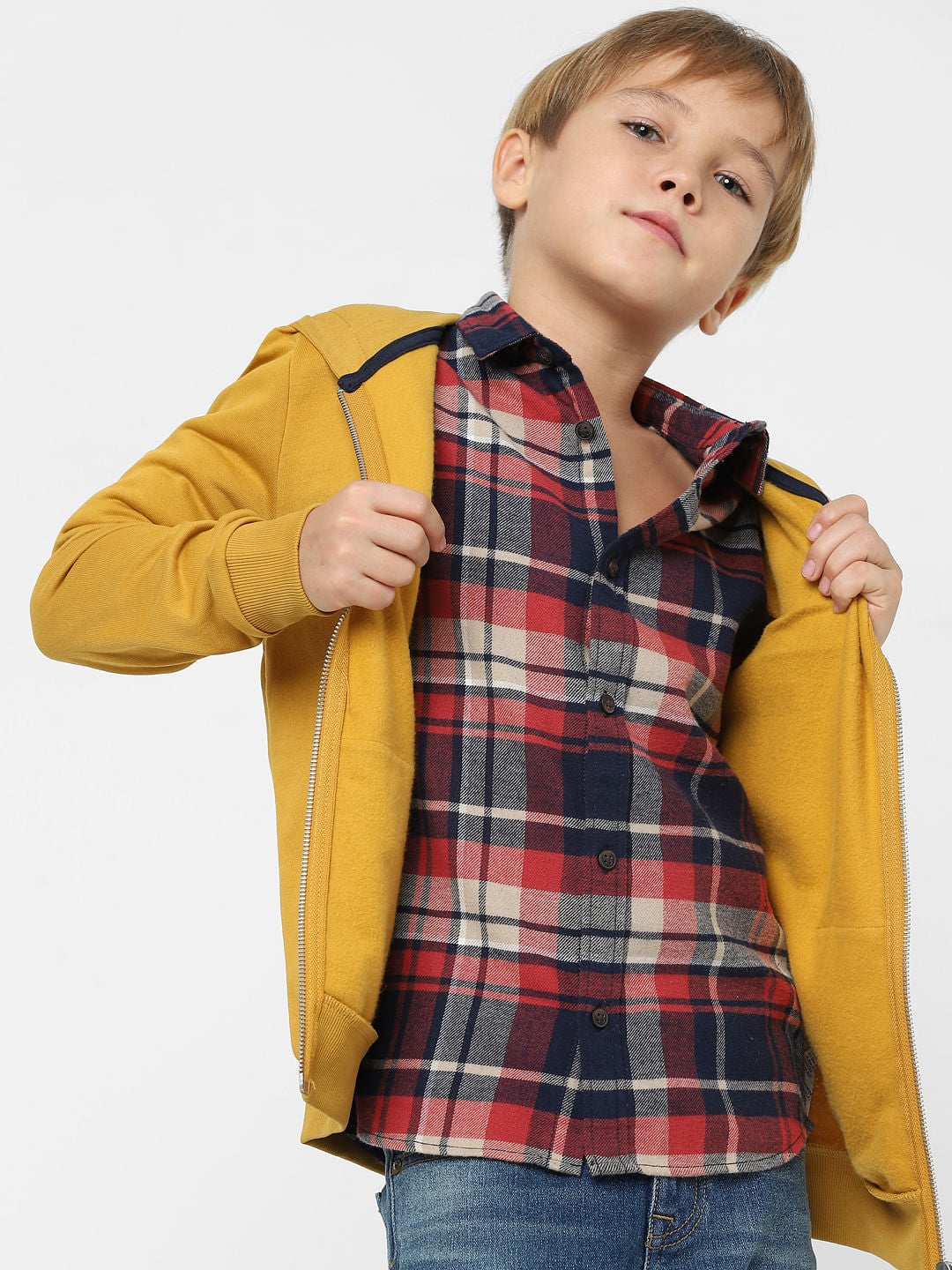 Boys Red Check Full Sleeves Shirt - 4/5Y