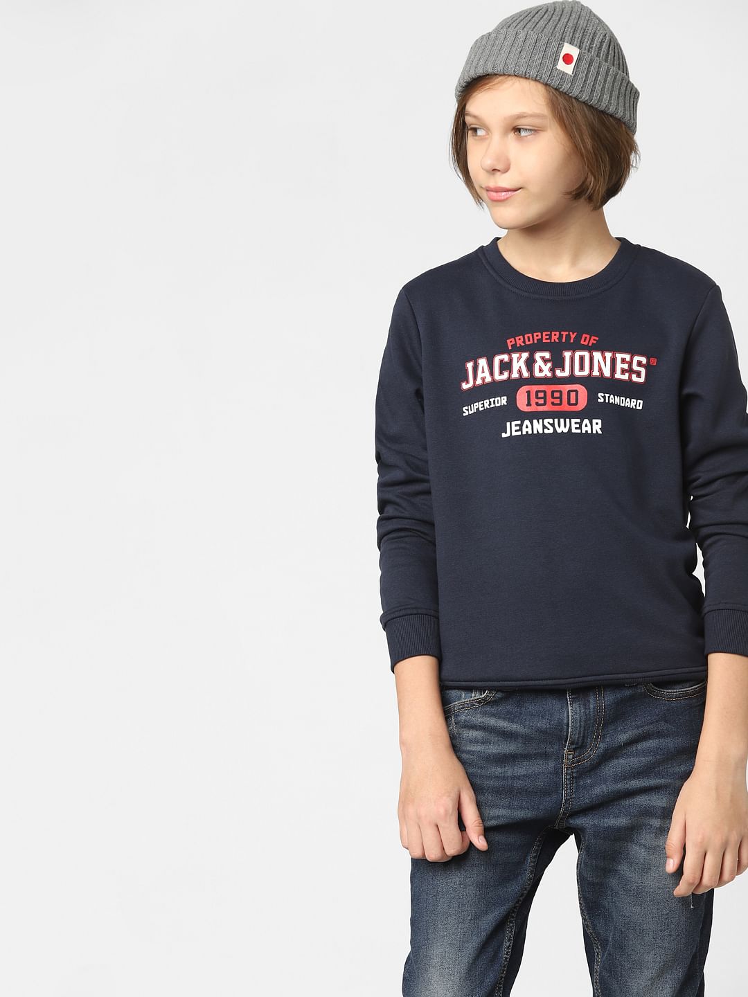 Boys Navy Blue Logo Print Sweatshirt - 4/5Y