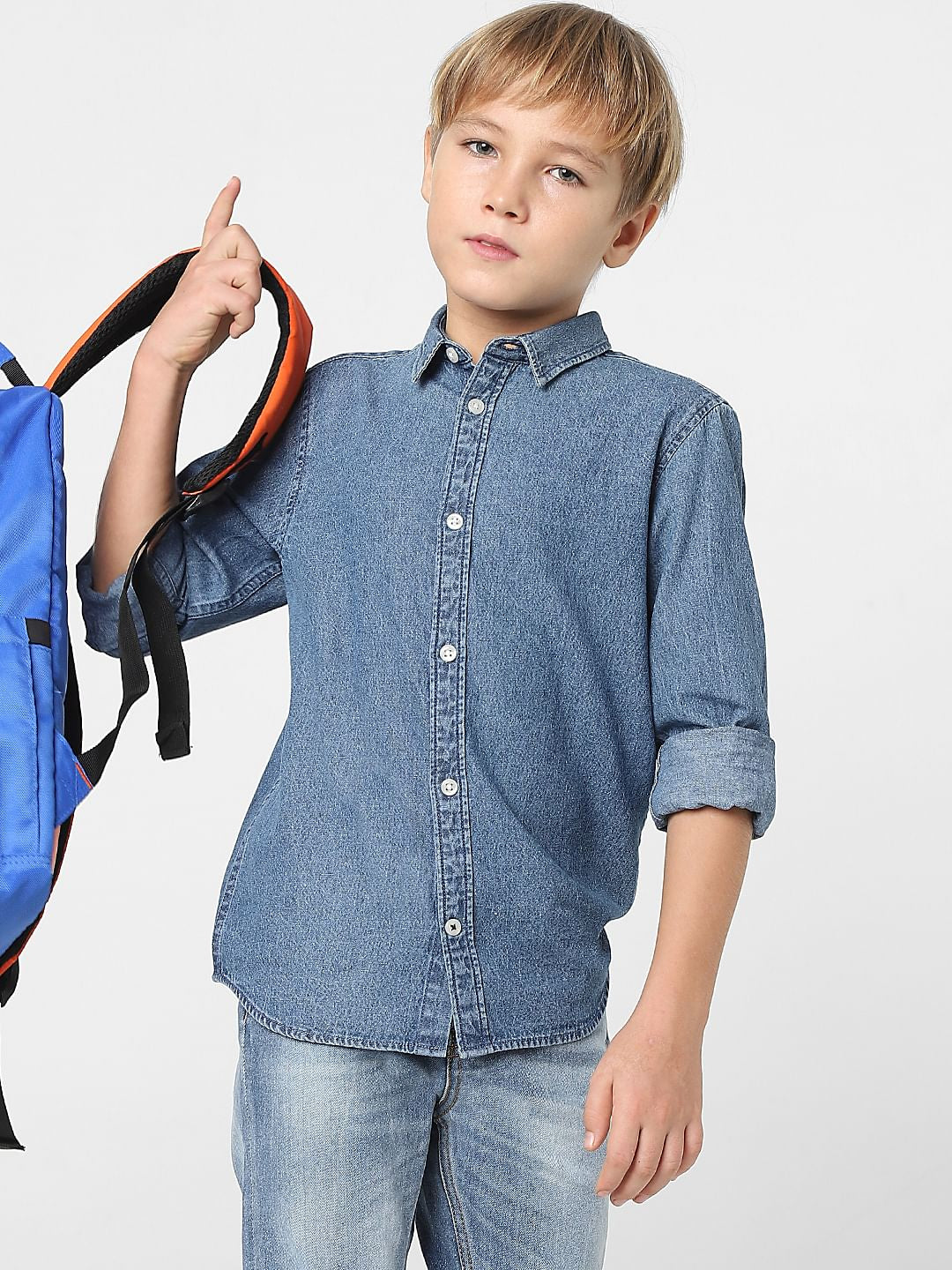 Boys Blue Denim Full Sleeves Shirt - 4/5Y
