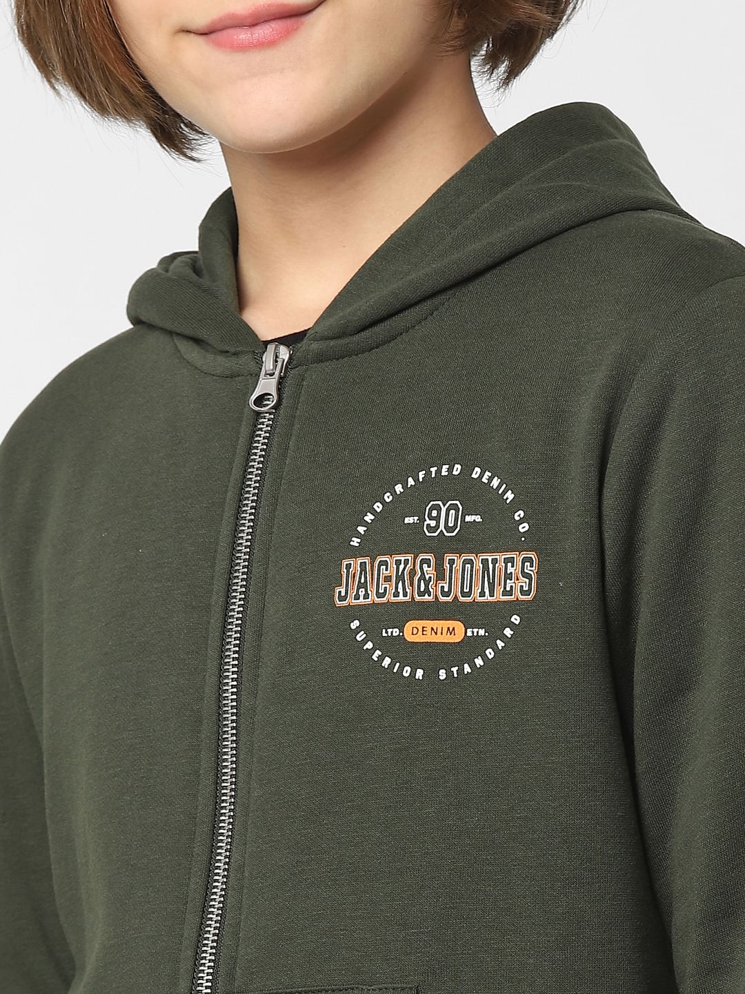 Boys Dark Green Zip-Up Sweatshirt