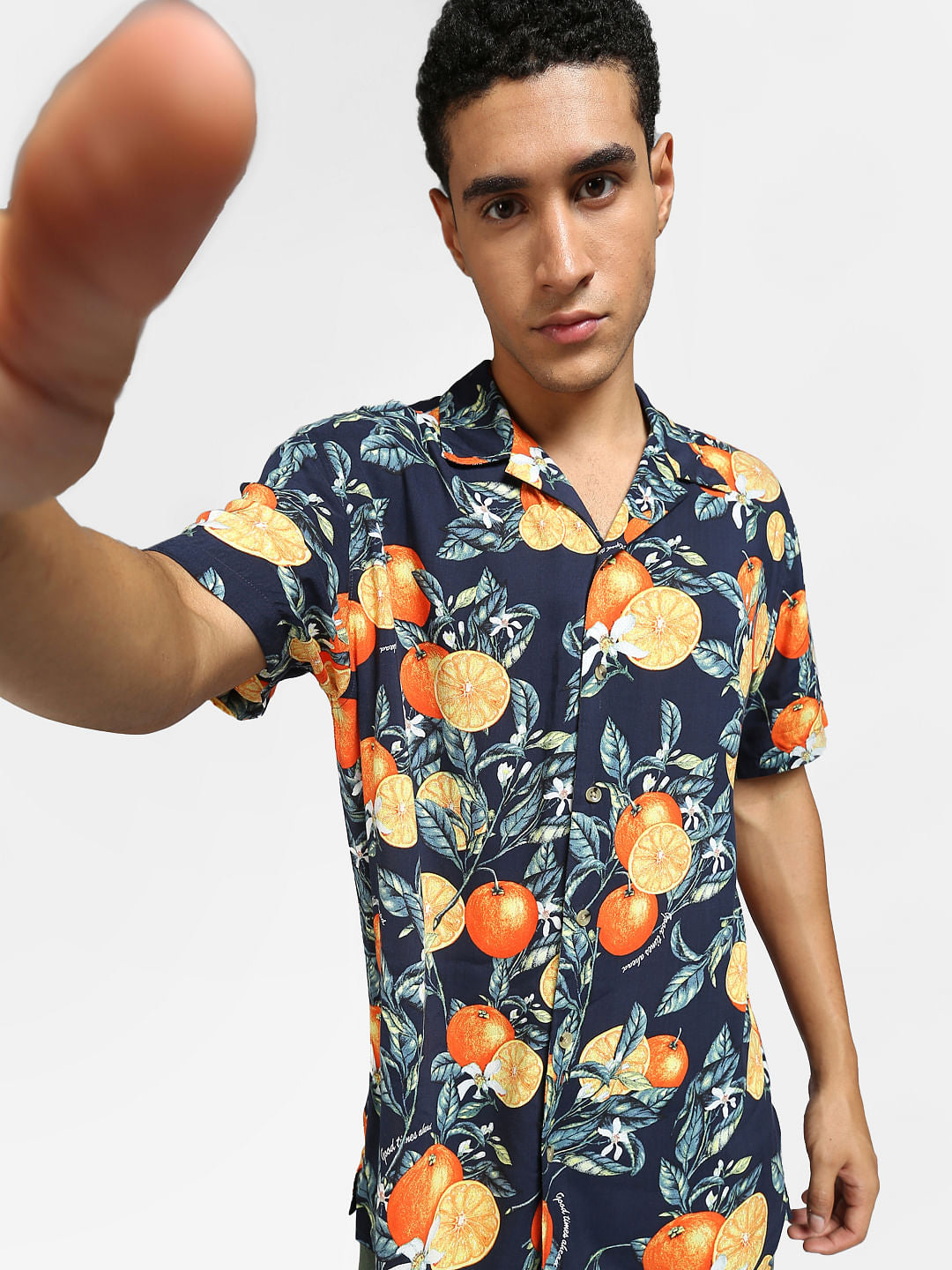 Blue Printed Half Sleeves Resort Shirt - S