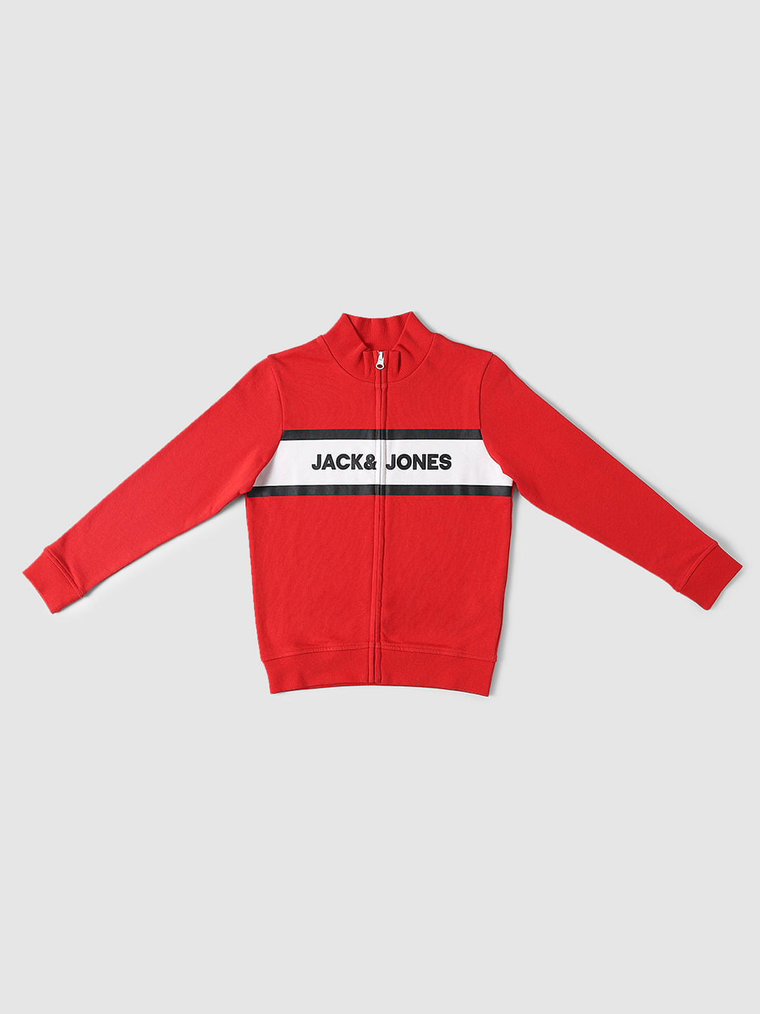 BOYS Red Logo Print Zip Up Sweatshirt