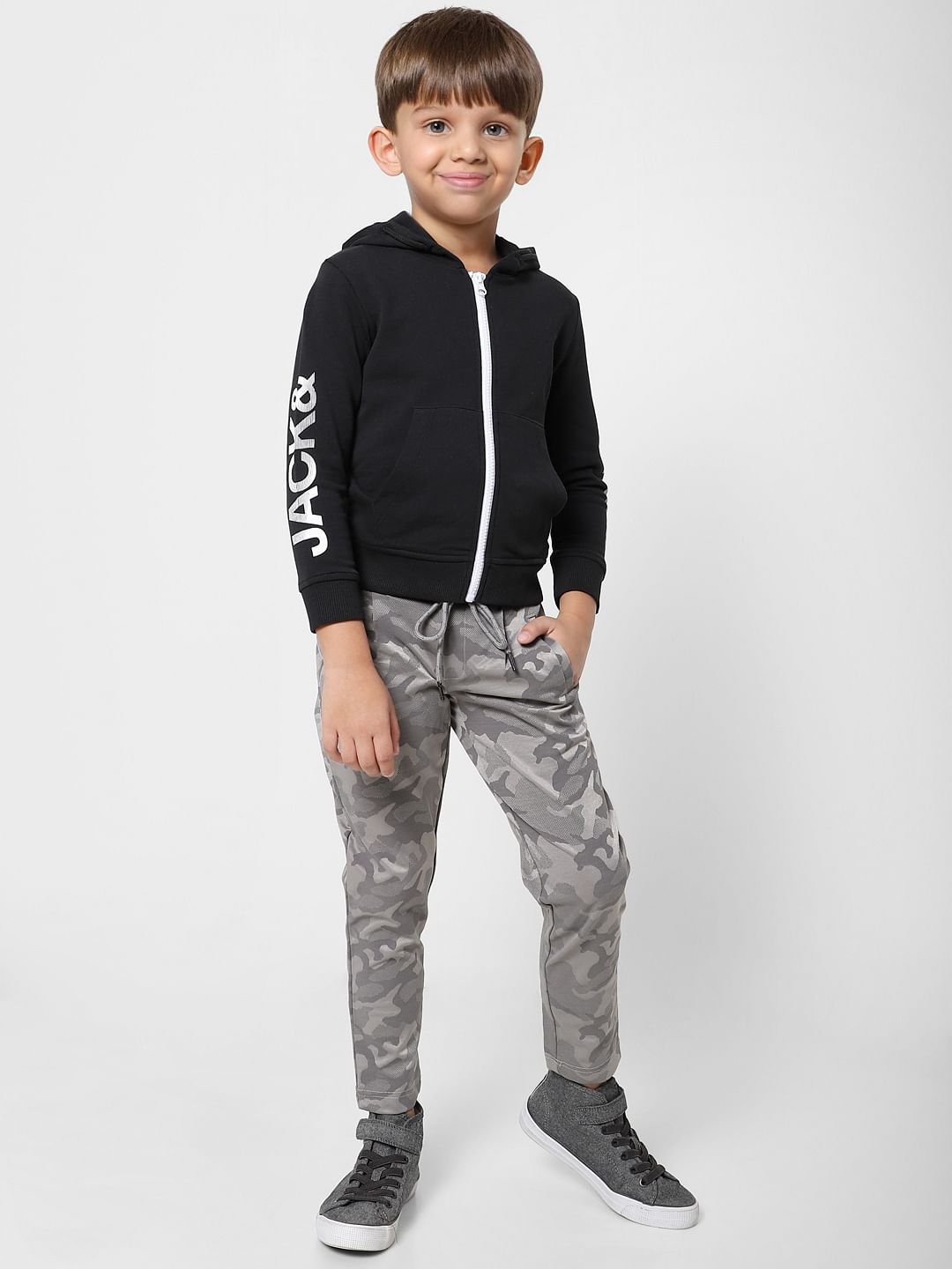 BOYS Black Zip Up Hooded Sweatshirt - 4/5Y