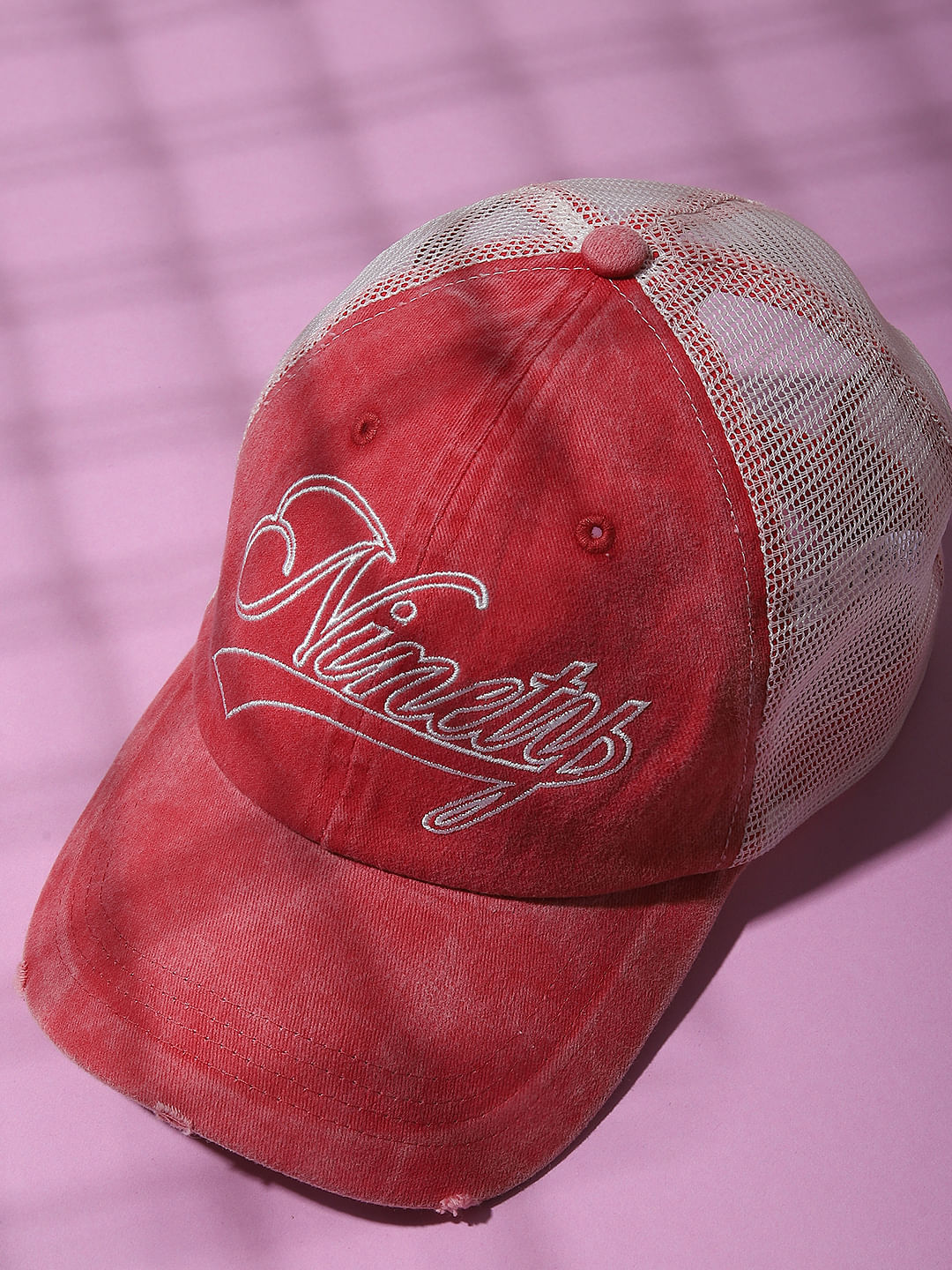 Red Embroidered Denim Cap - ONE