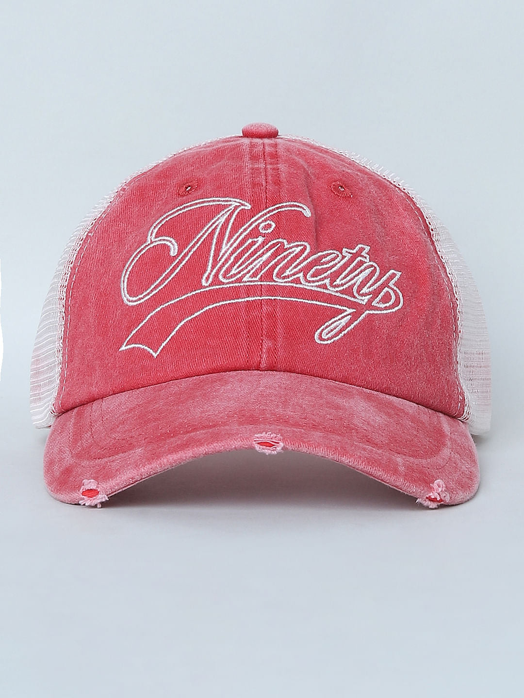 Red Embroidered Denim Cap