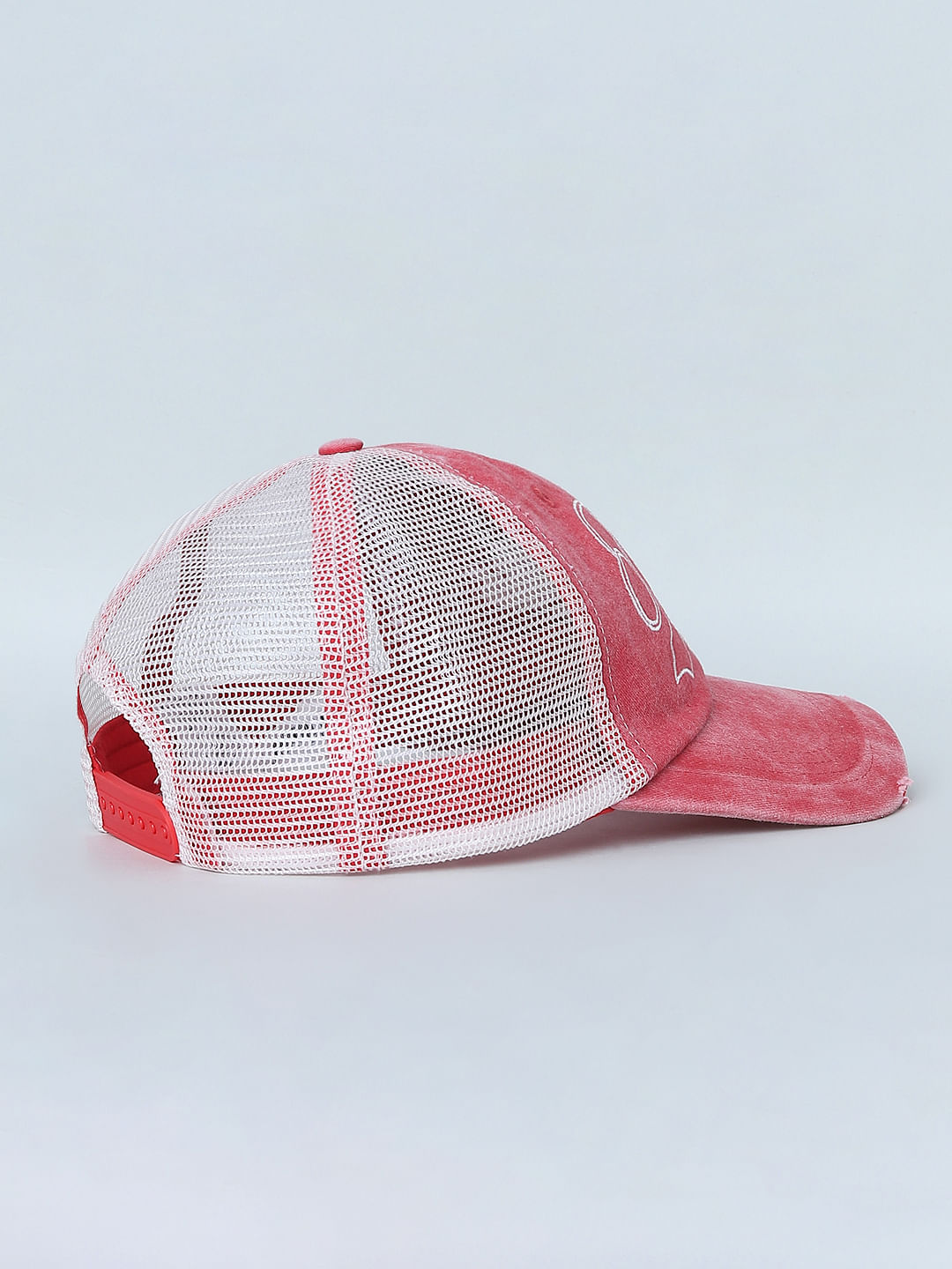 Red Embroidered Denim Cap