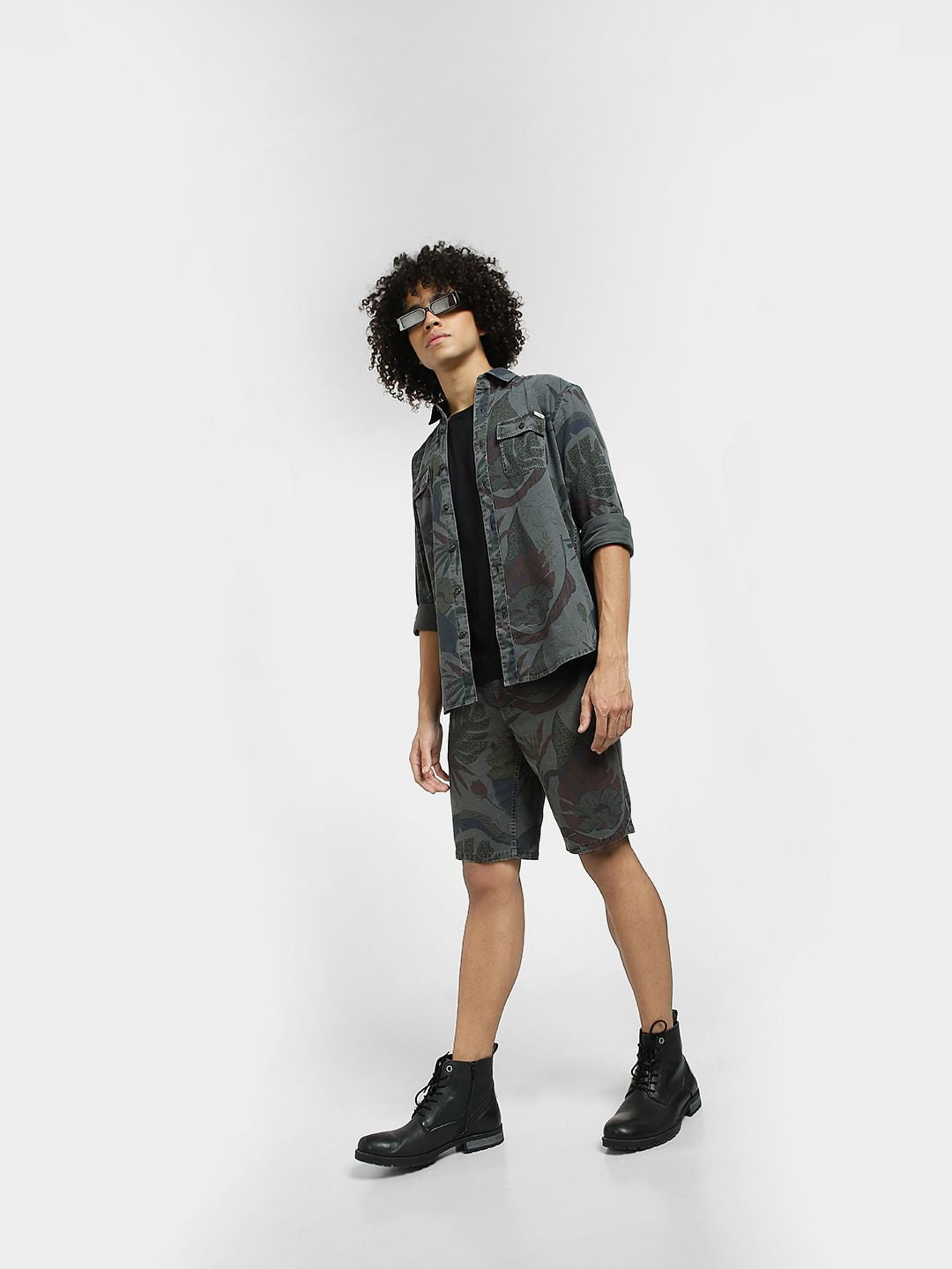 Grey Low Rise Floral Co-ord Set Shorts