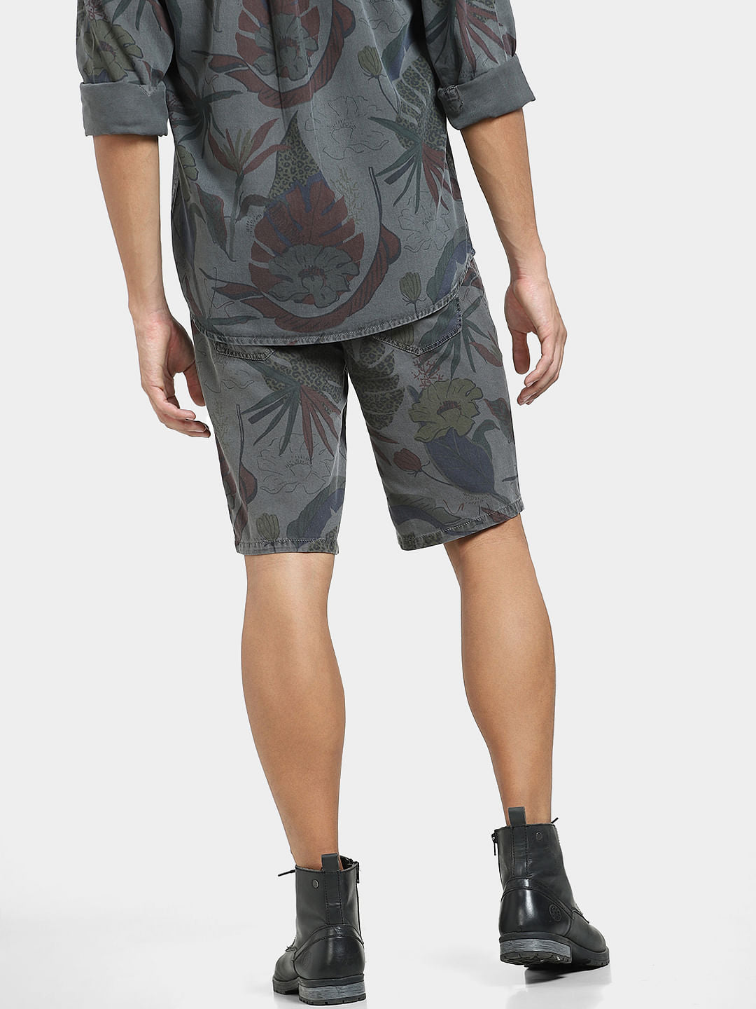 Grey Low Rise Floral Co-ord Set Shorts