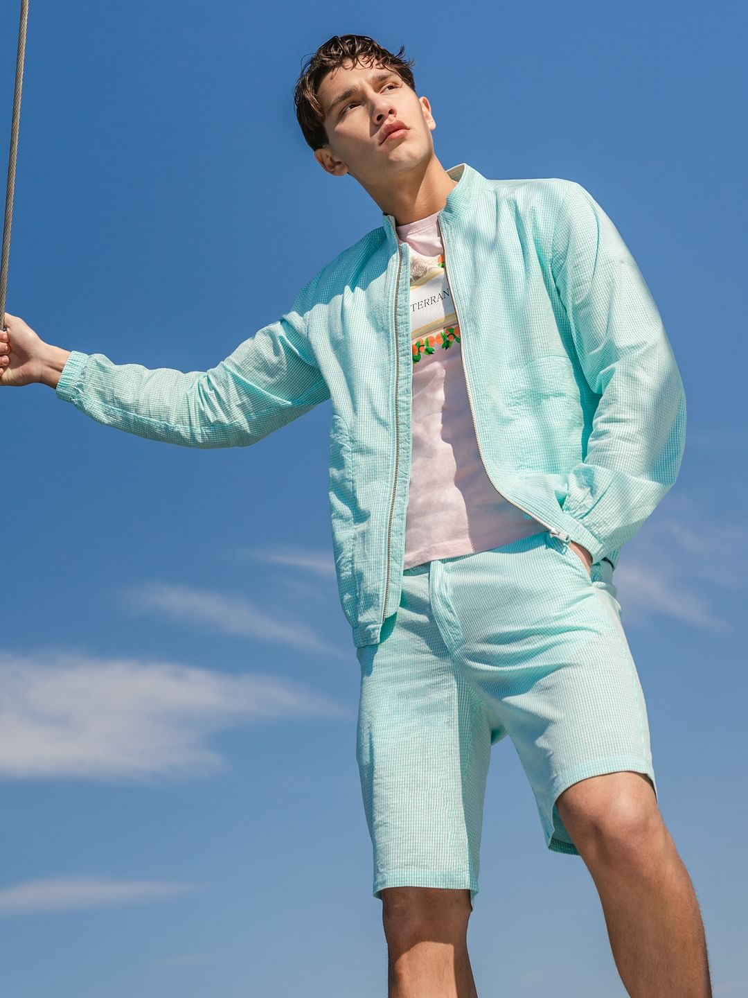 Turquoise Printed Co-ord Jacket - S