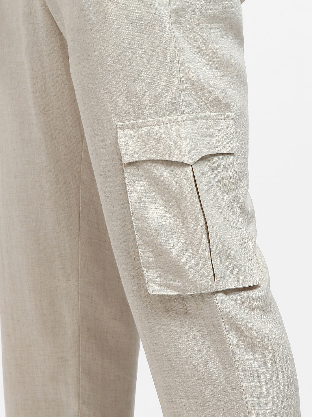 Beige Mid Rise Linen Co-ord Pants