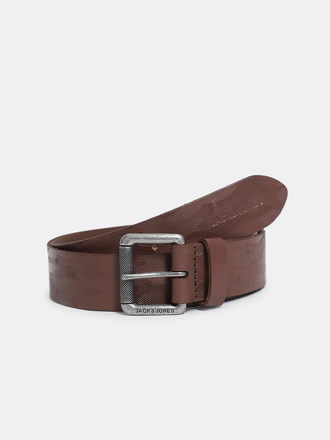 Brown Leather Textured Belt - 32
