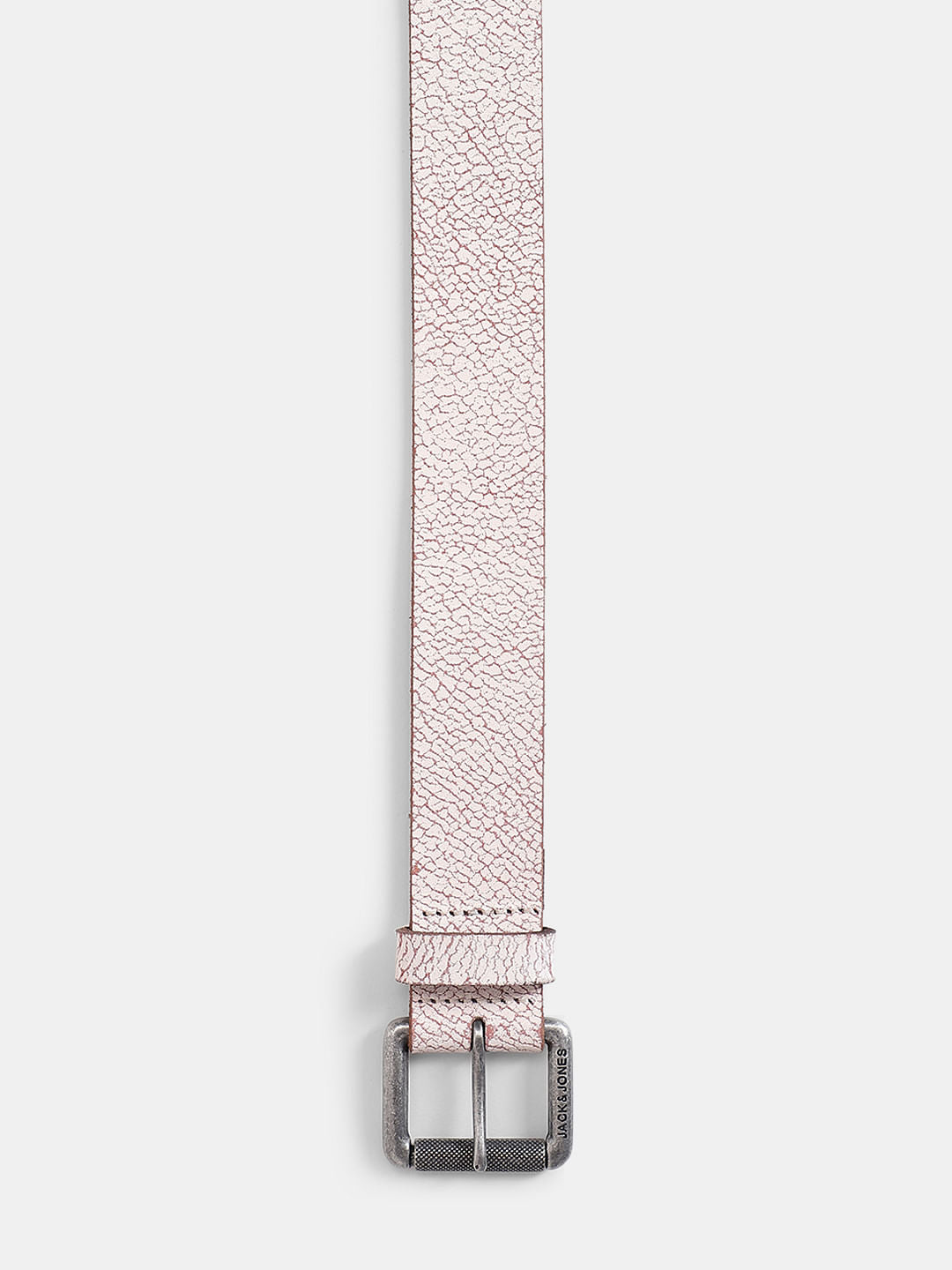 White Abstract Print Leather Belt