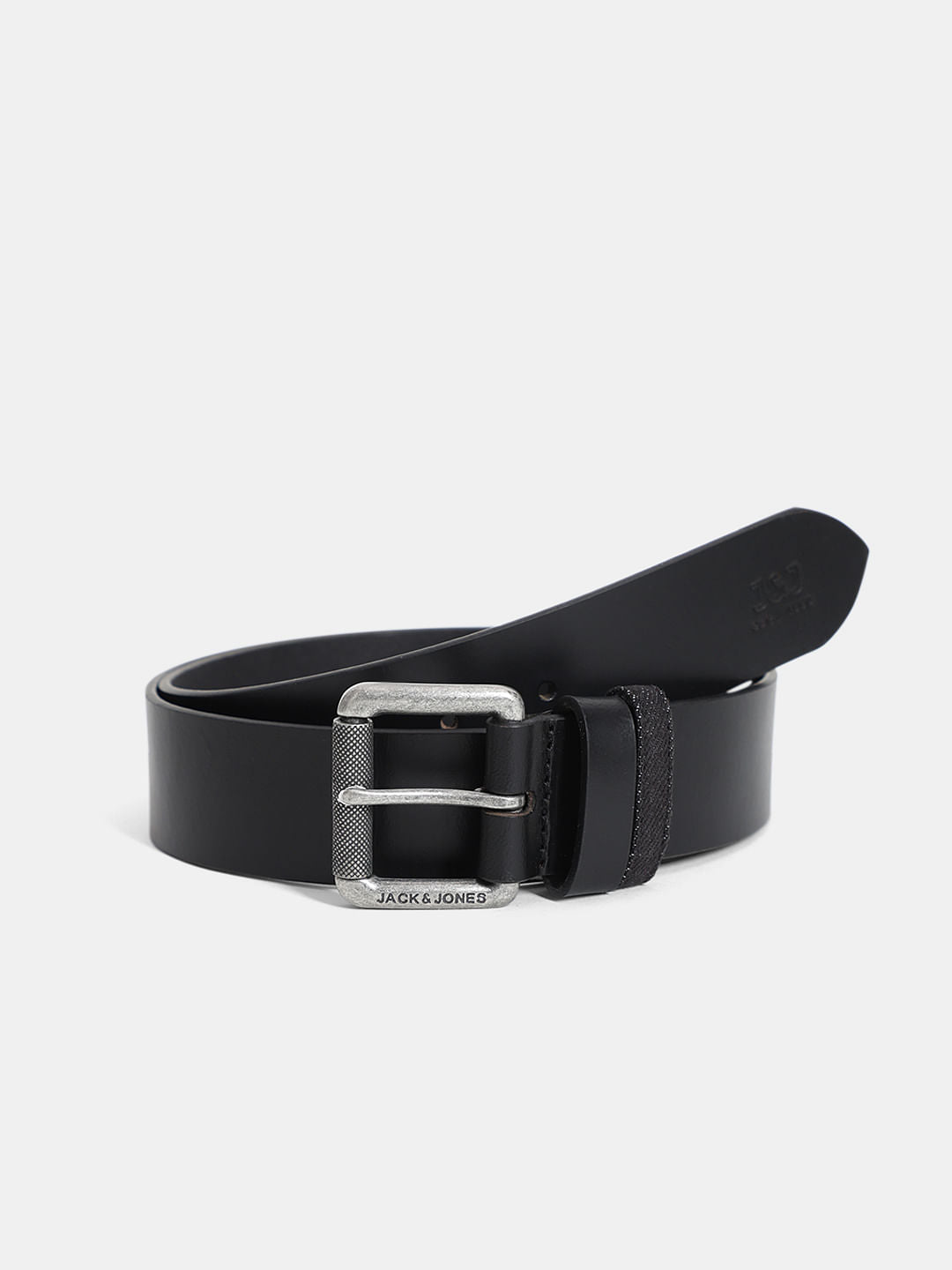 Black Basic Textured Leather Belt - 32