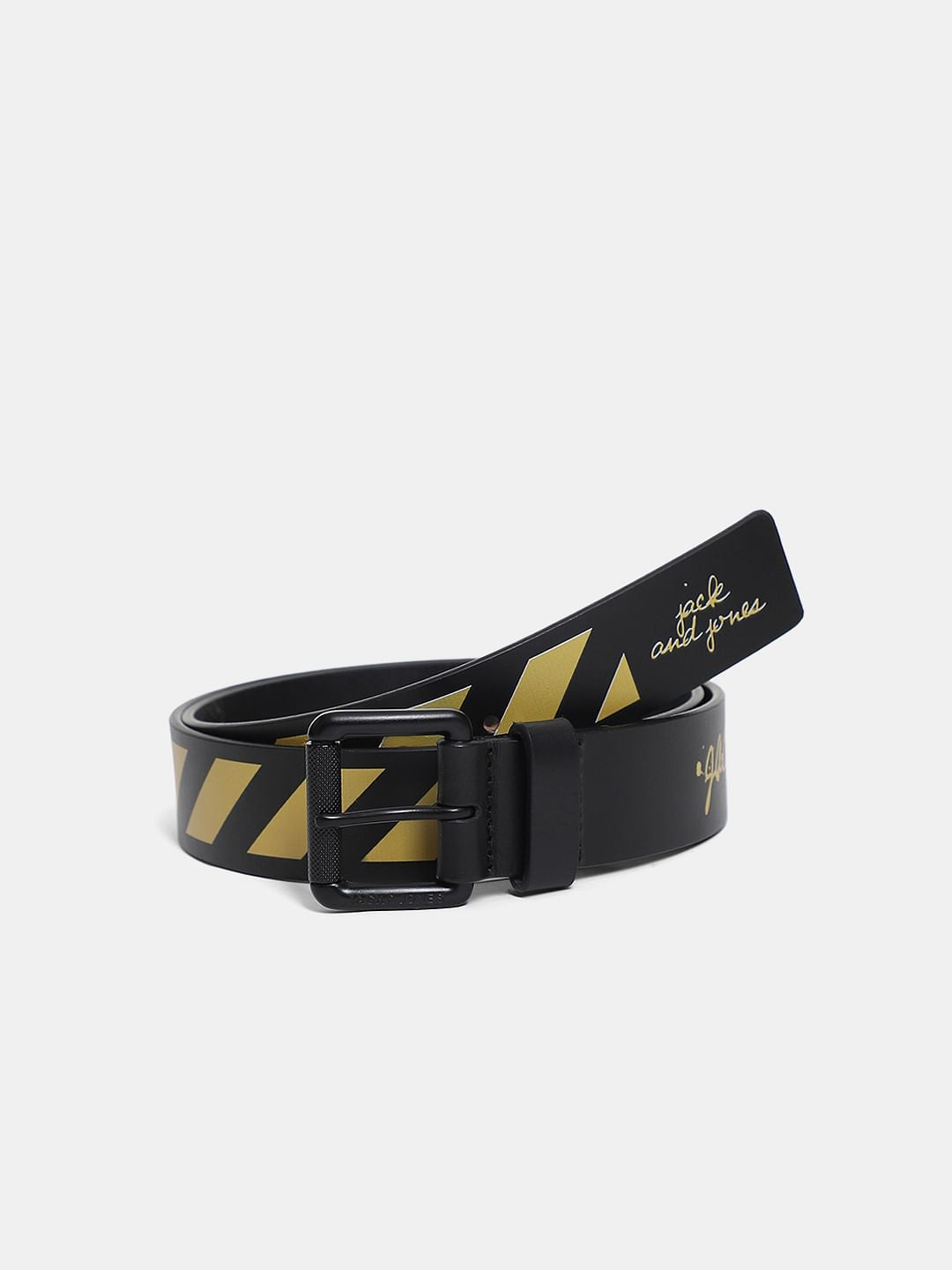 Black Printed Leather Belt - 32