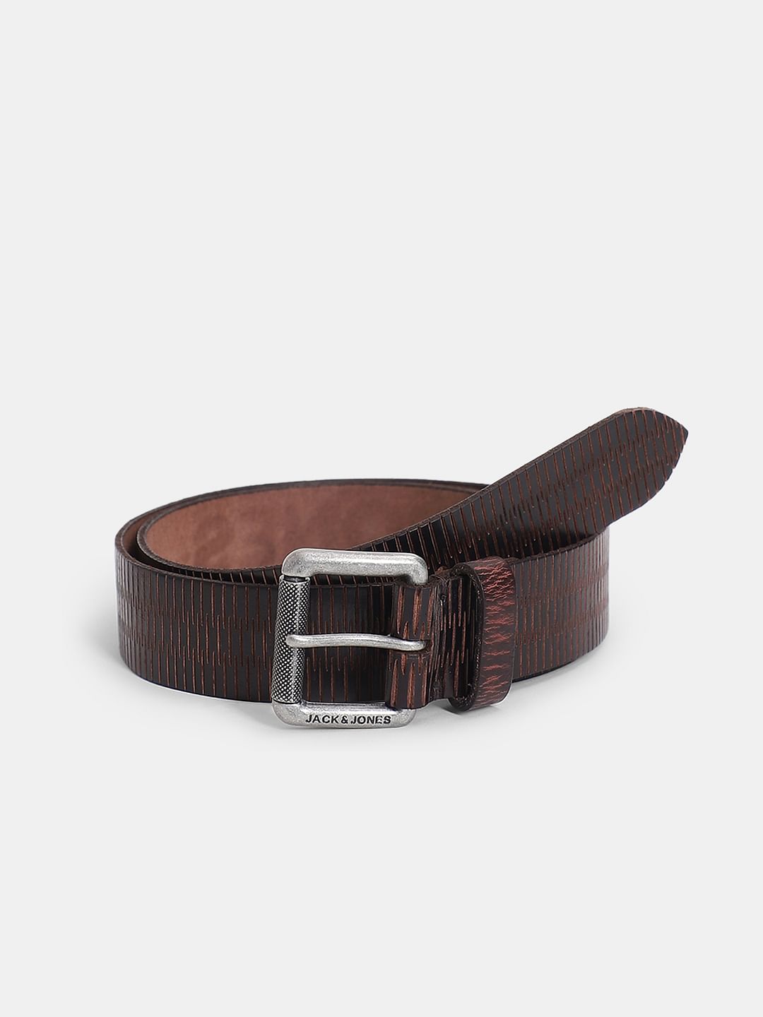 Brown Laser Print Leather Belt - 32