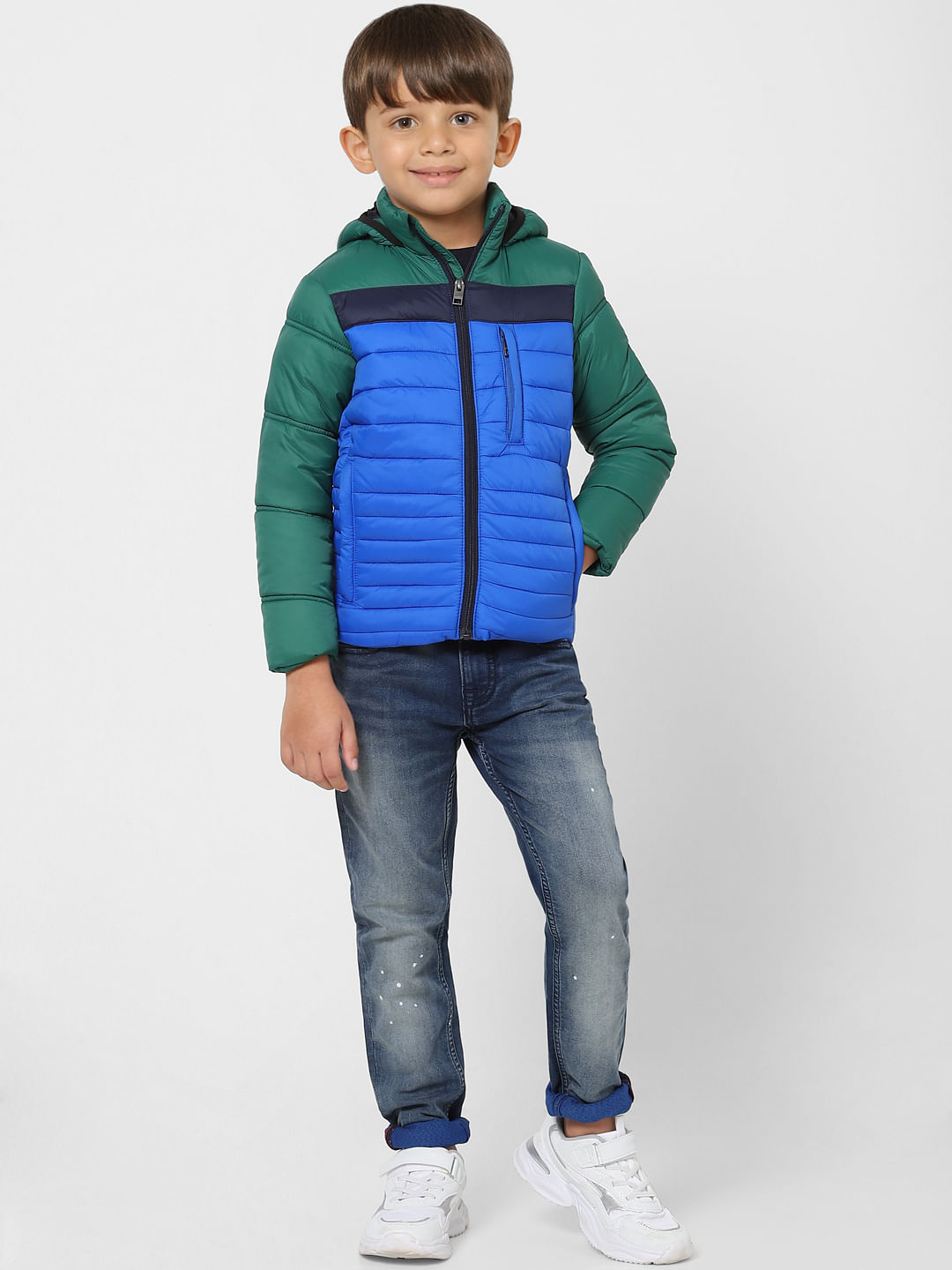 Boys Blue Colourblocked Puffer Jacket - 4/5Y