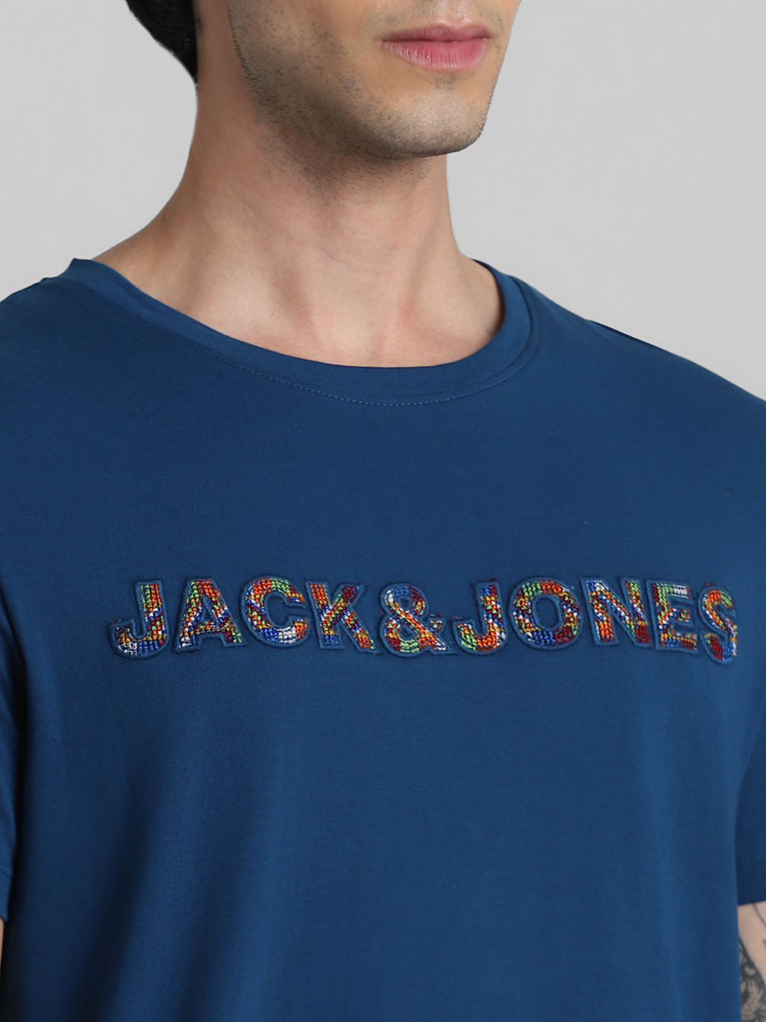 JACK&JONES X KUTCH BLUE EMBROIDERED SLIM FIT T-SHIRT