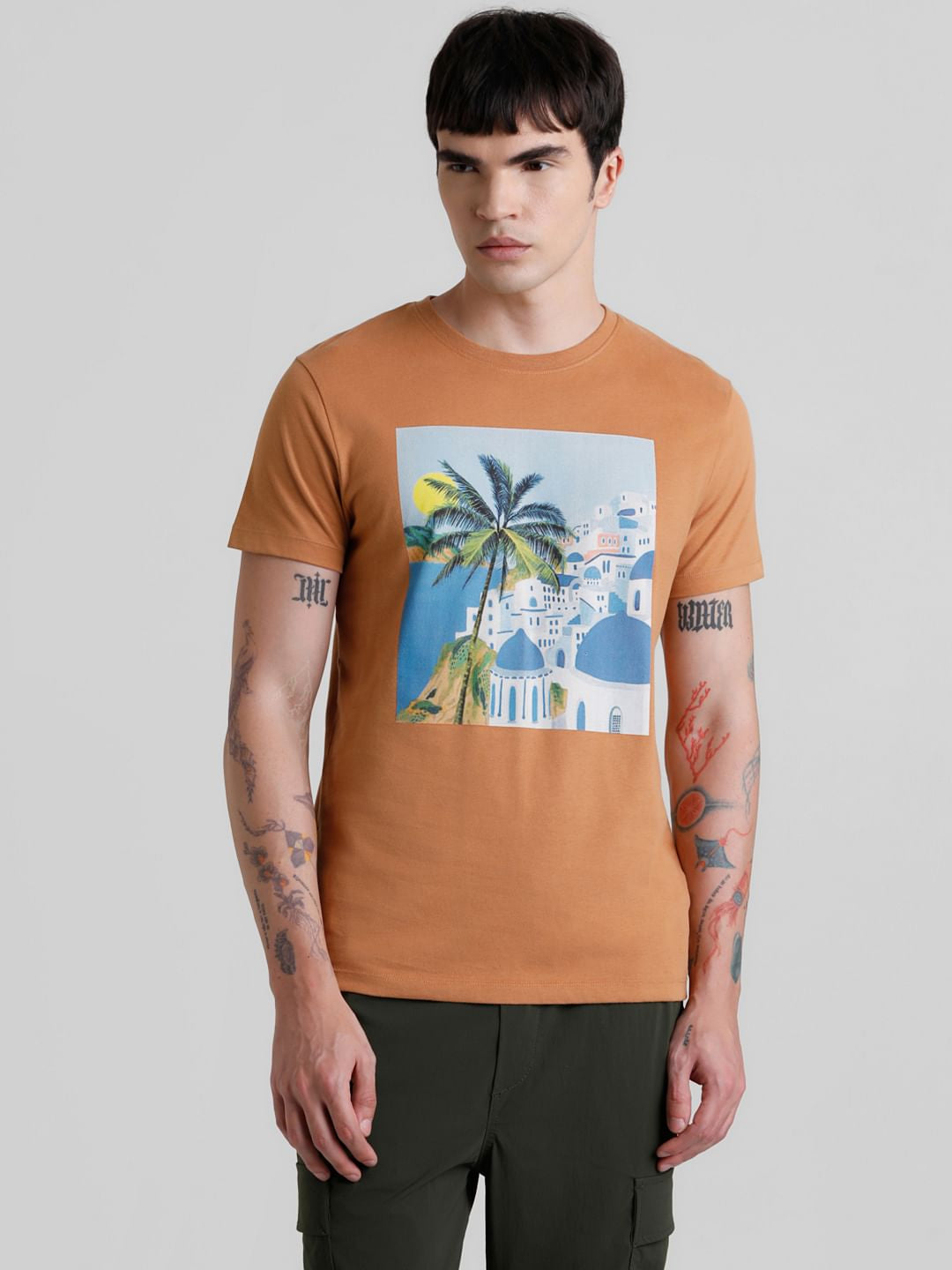 Brown Graphic Print Crew Neck T-shirt