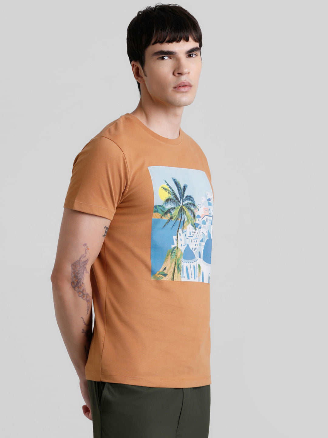 Brown Graphic Print Crew Neck T-shirt