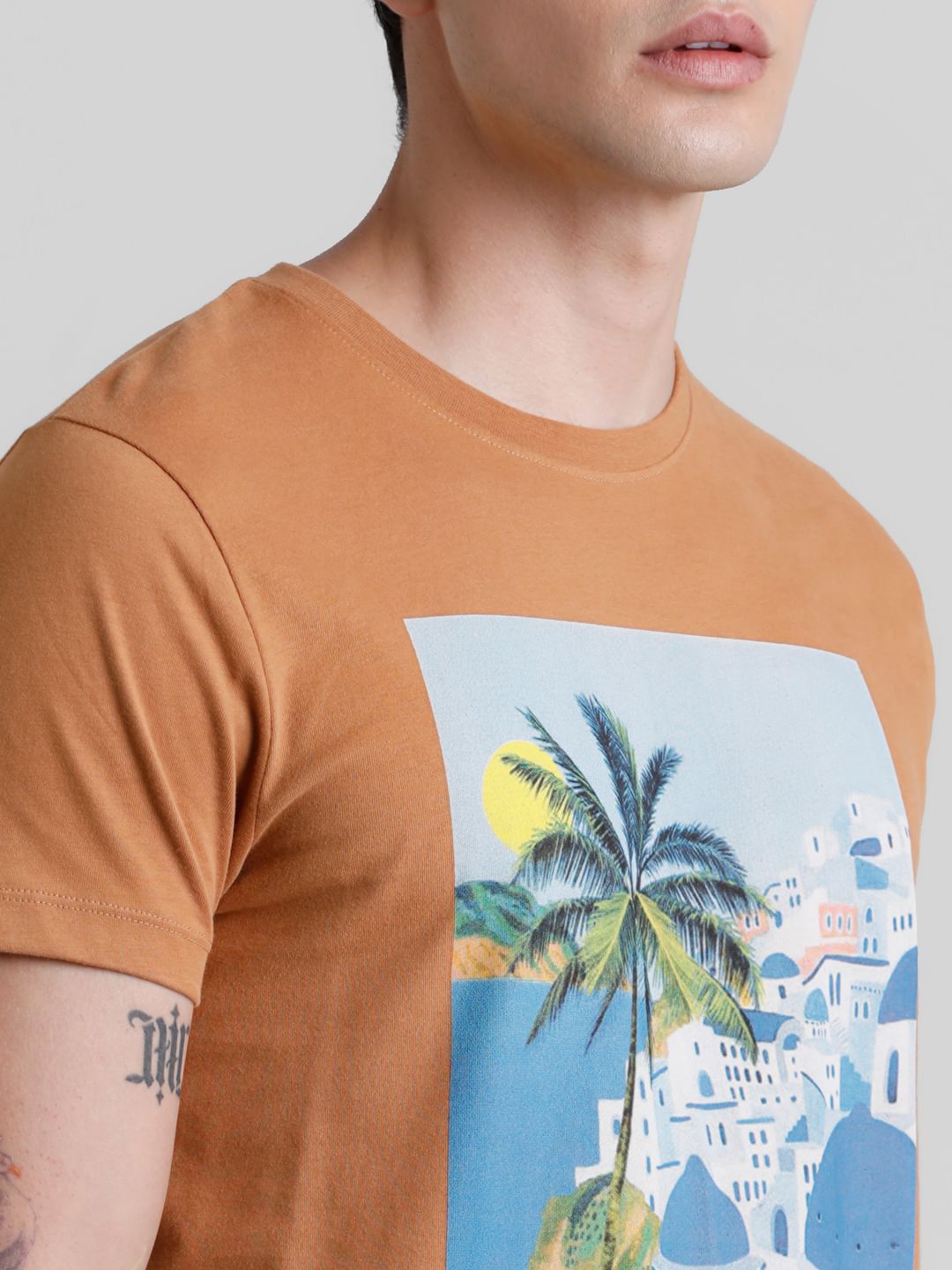 Brown Graphic Print Crew Neck T-shirt