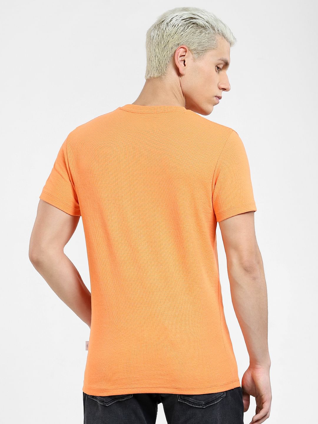 Orange Zip Pocket Crew Neck T-shirt