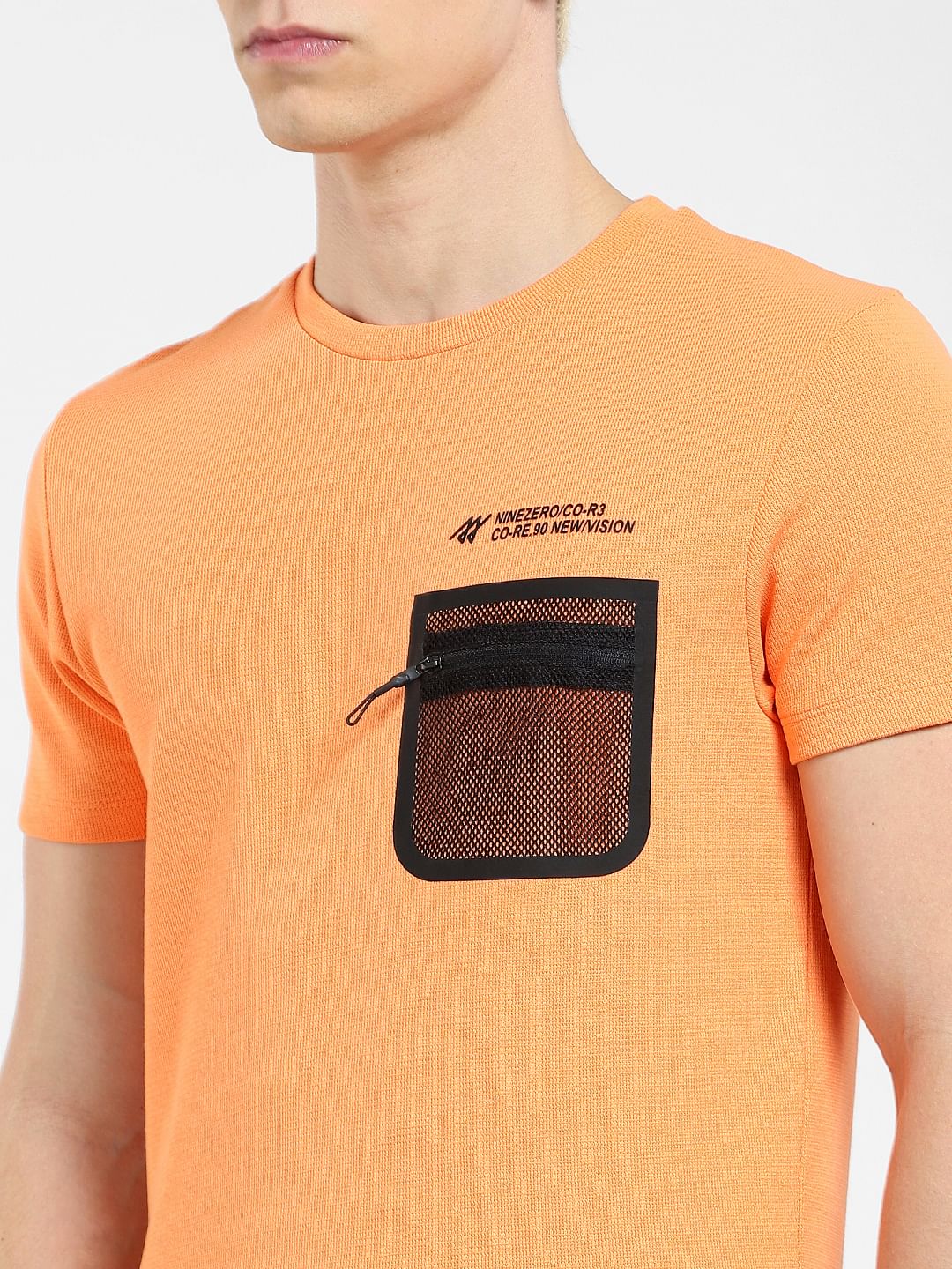 Orange Zip Pocket Crew Neck T-shirt