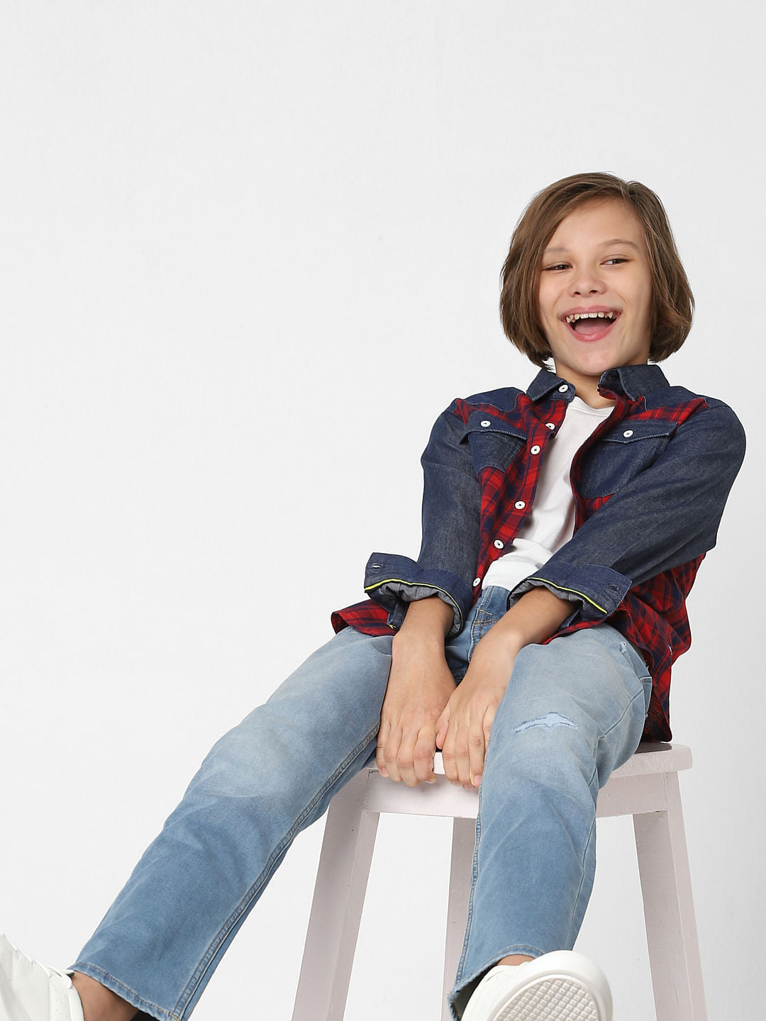 Boys Red Check Full Sleeves Shirt - 4/5Y