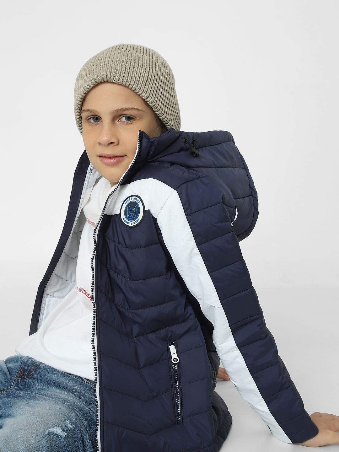 Boys Blue Colourblocked Puffer Jacket