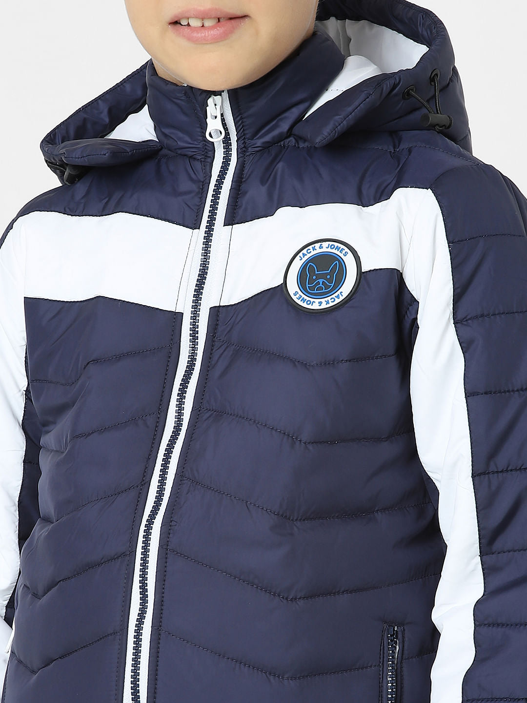 Boys Blue Colourblocked Puffer Jacket