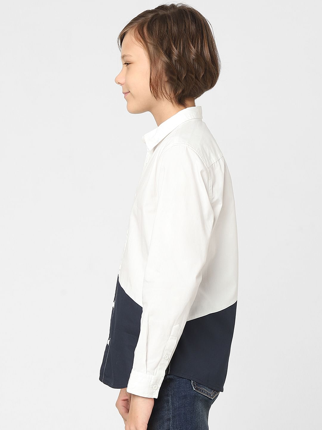 Boys White Colourblocked Full Sleeves Shirt