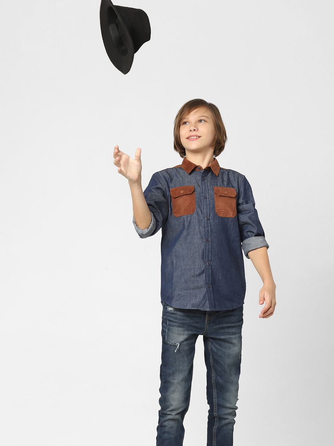 Boys Blue Colourblocked Full Sleeves Shirt