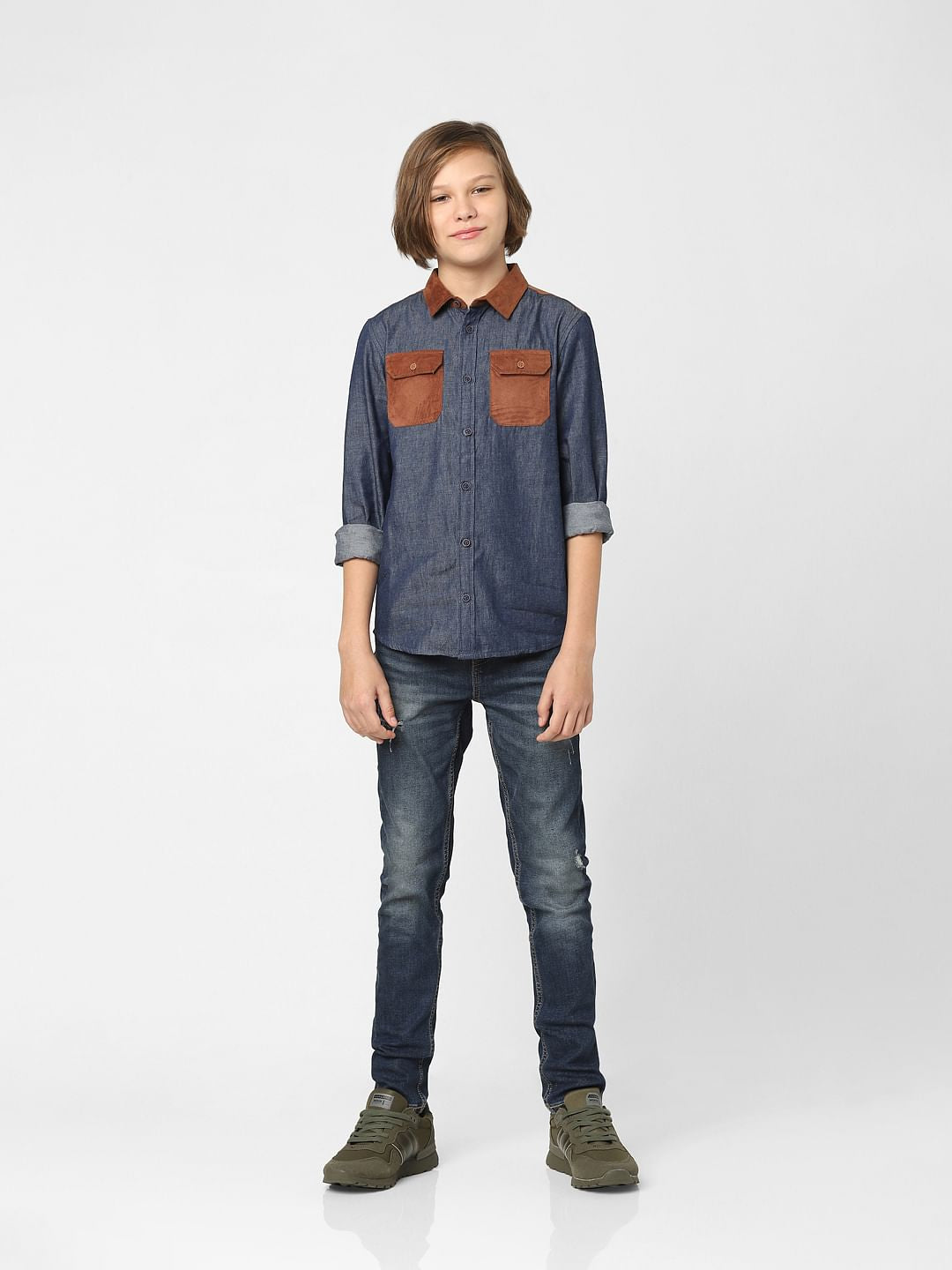 Boys Blue Colourblocked Full Sleeves Shirt