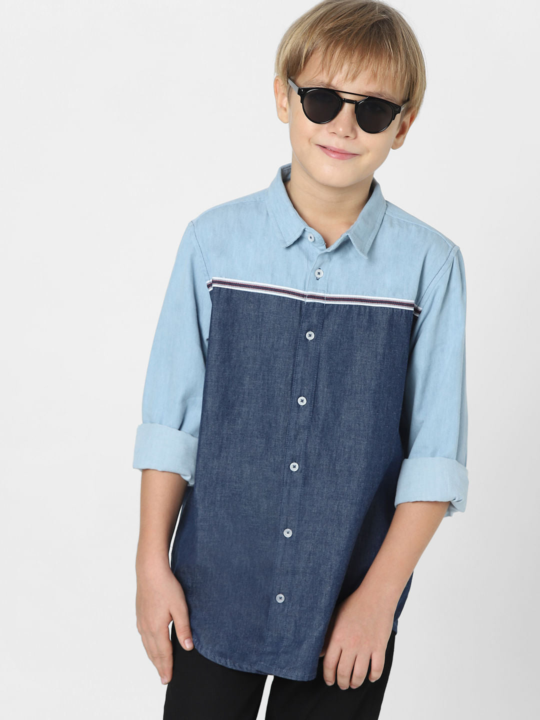 Boys Blue Colourblocked Denim Shirt - 4/5Y