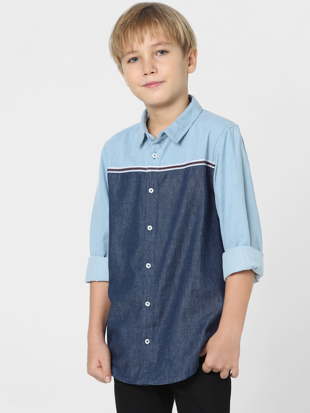 Boys Blue Colourblocked Denim Shirt