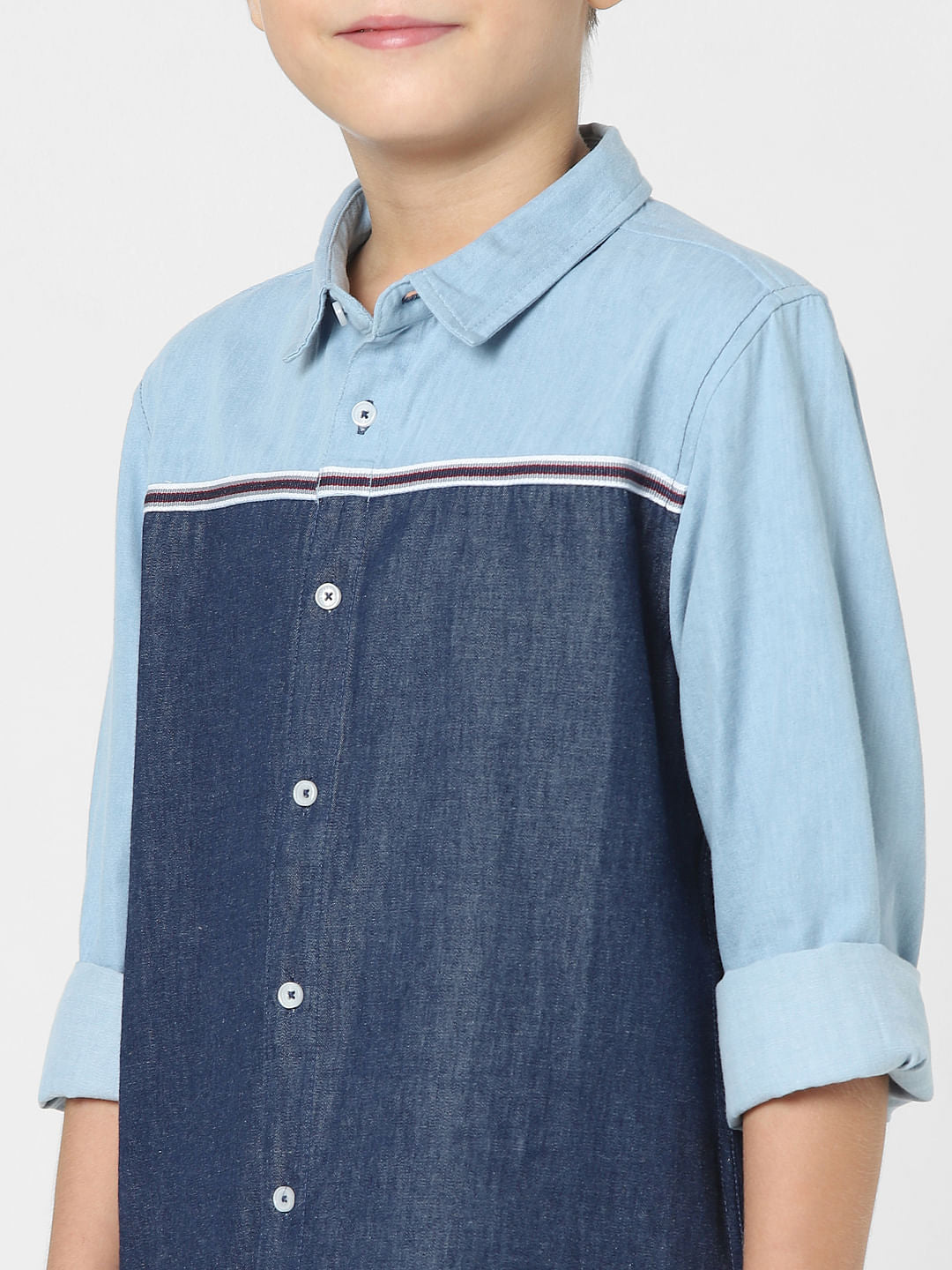 Boys Blue Colourblocked Denim Shirt