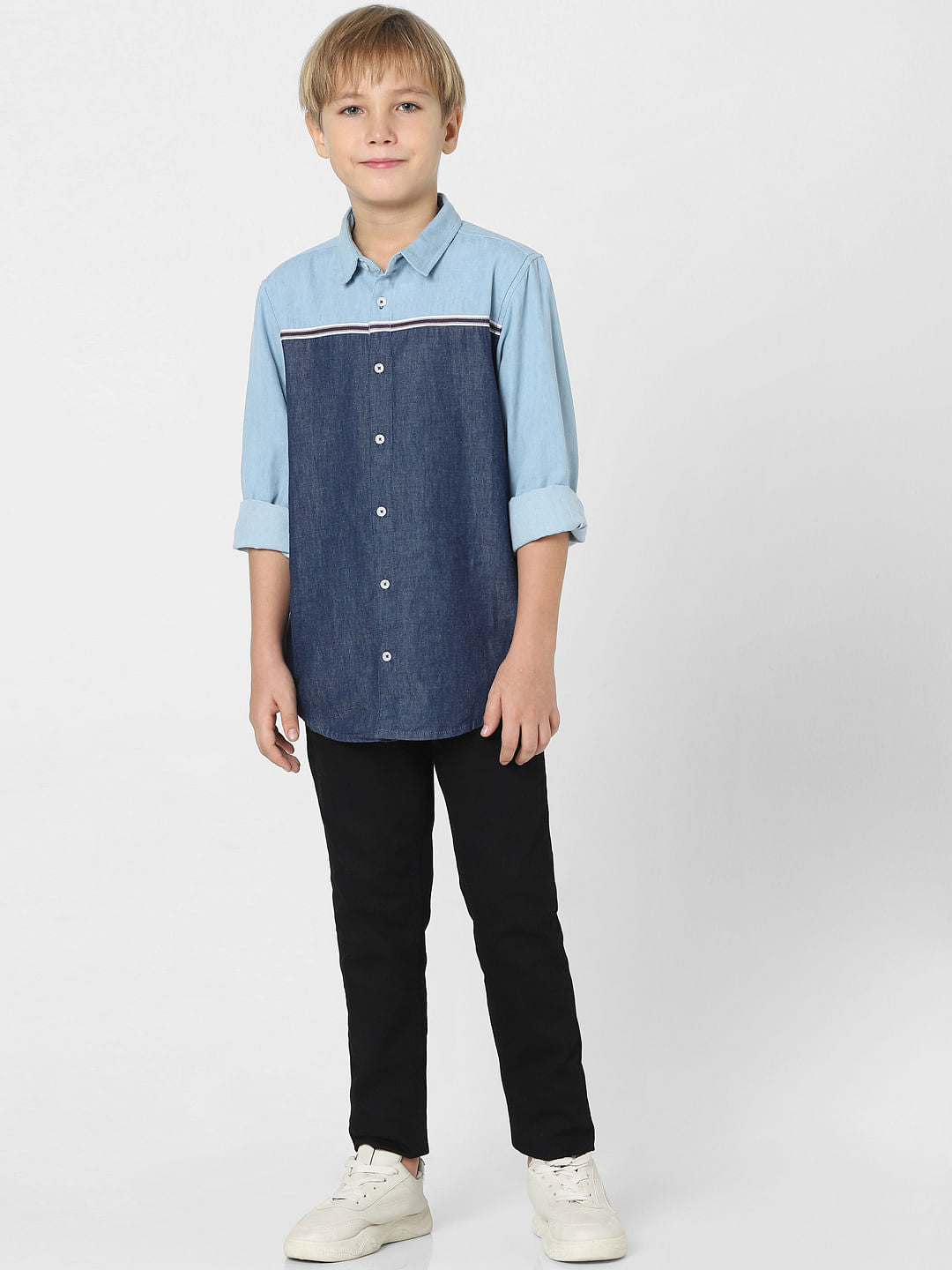 Boys Blue Colourblocked Denim Shirt