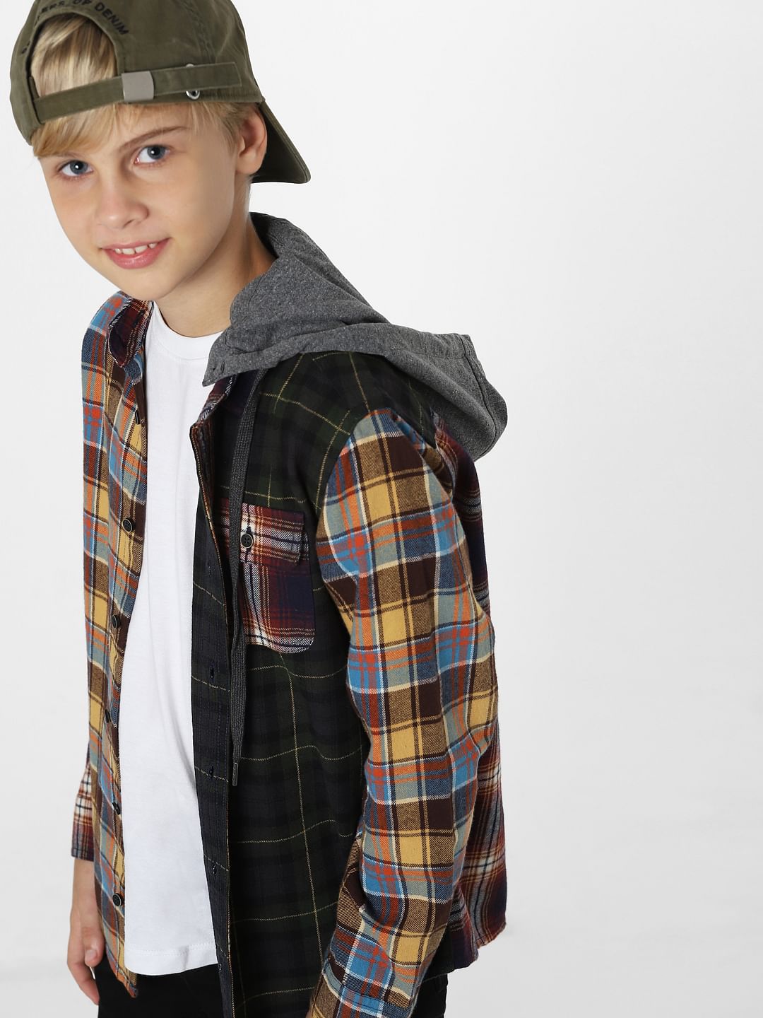 Boys Orange Check Print Full Sleeves Shirt - 9/10Y