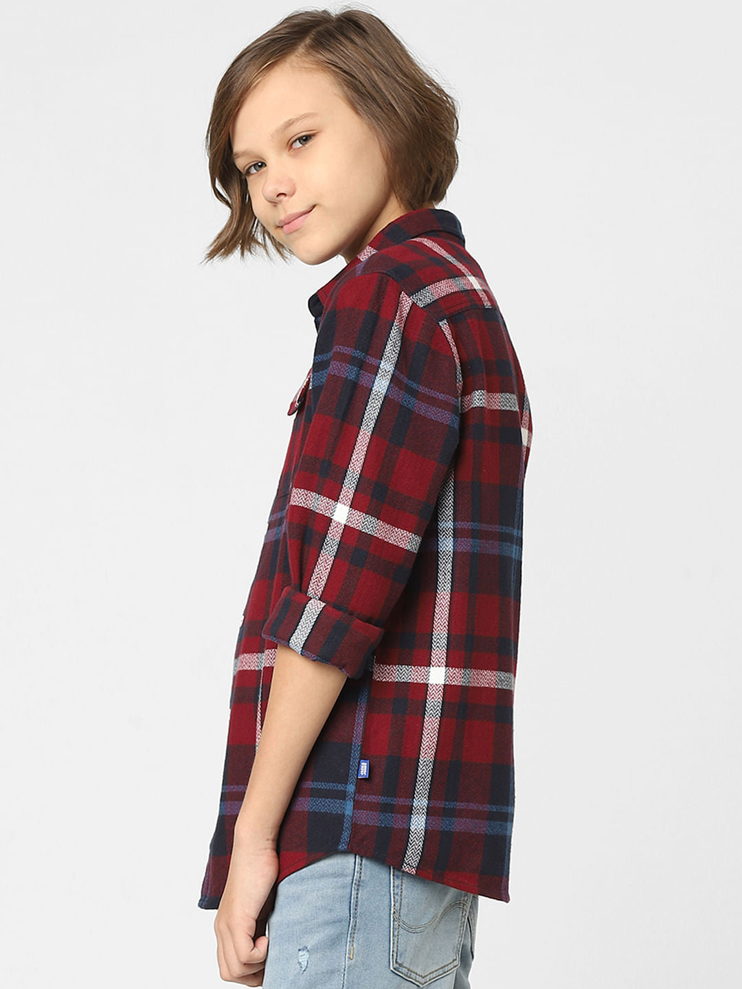 Boys Red Check Full Sleeves Shirt