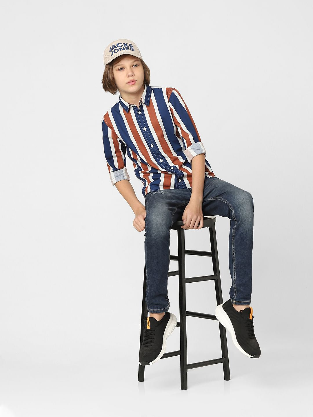 Boys Blue Striped Full Sleeves Shirt - 4/5Y